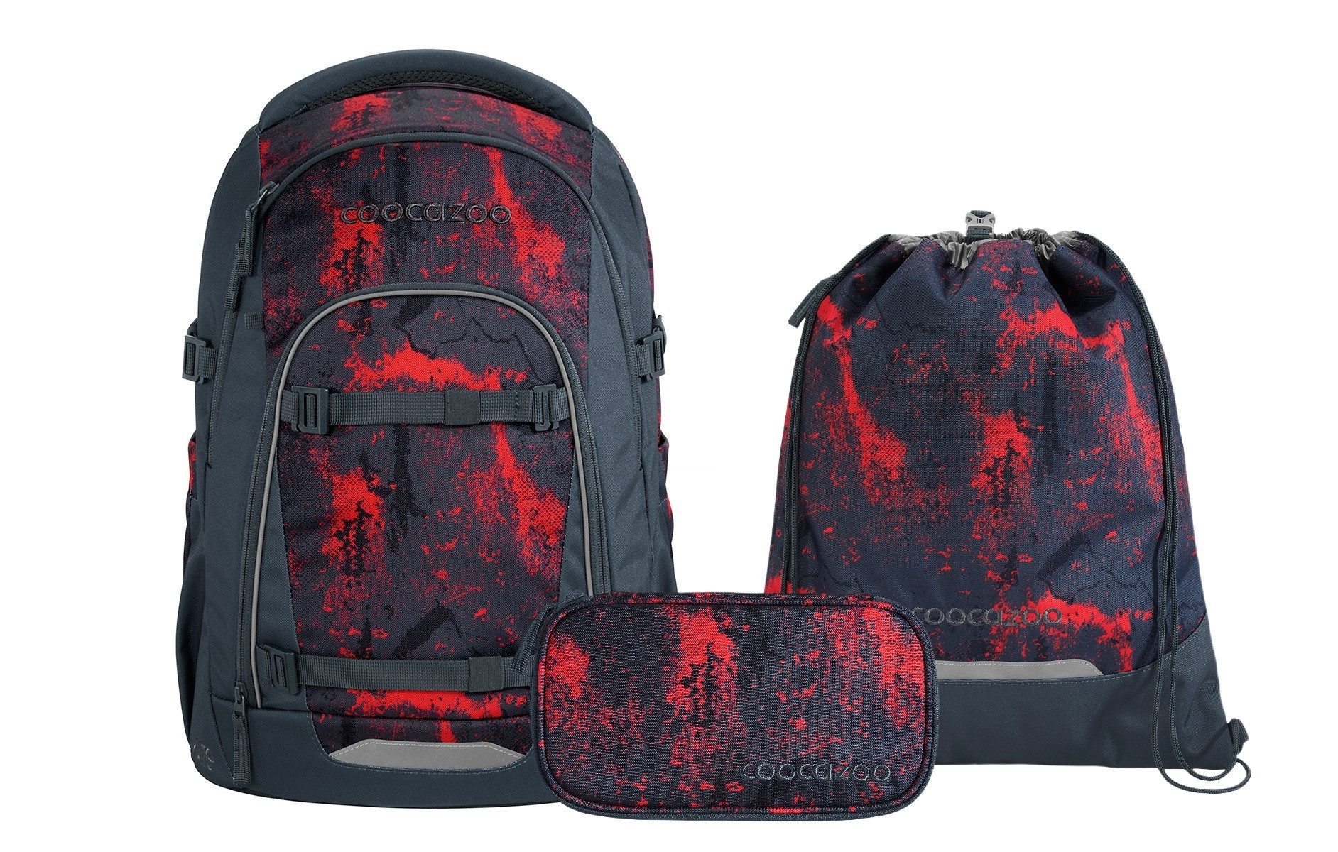 coocazoo Schulranzen Schulrucksack-Set MATE Broken Black 3-teilig (3-teilig), ergonomisch, Körpergröße: 135 - 180 cm, Easy-Grow-System