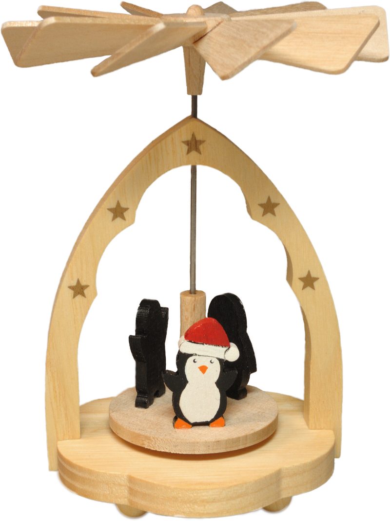 Richard Glaesser Weihnachtspyramide Wärmespiel Pinguine, Höhe 11cm, #1734, Handwerkskunst original Erzgebirge