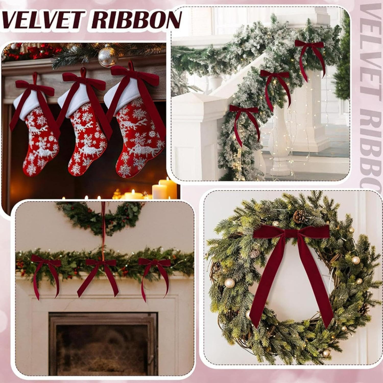 Coonoor Christbaumschmuck 12 Stück Weihnachtsschleifen Vintage-Samtband Geschenkschleifen, Für Weihnachtsbaum, Geschenkverpackungen, Girlanden, Kamin, Treppen – Bild 4 von 5
