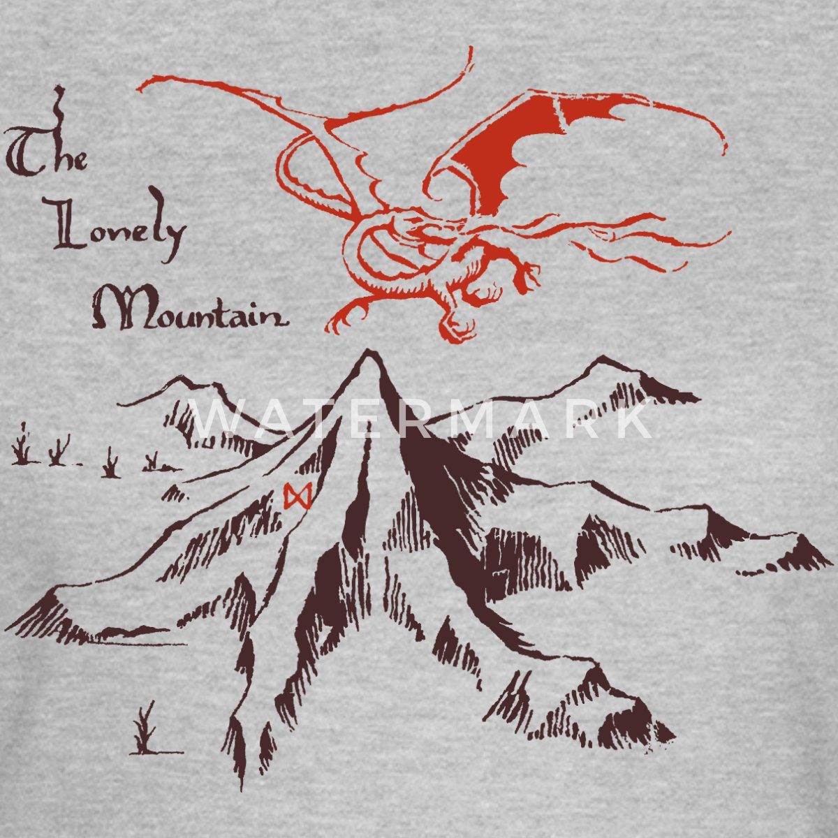 Spreadshirt T-Shirt Der Hobbit Zeichnung Des Einsamen Bergs Mit Smaug Frauen T-Shirt (1-tlg) Slim Fit, fällt klein aus