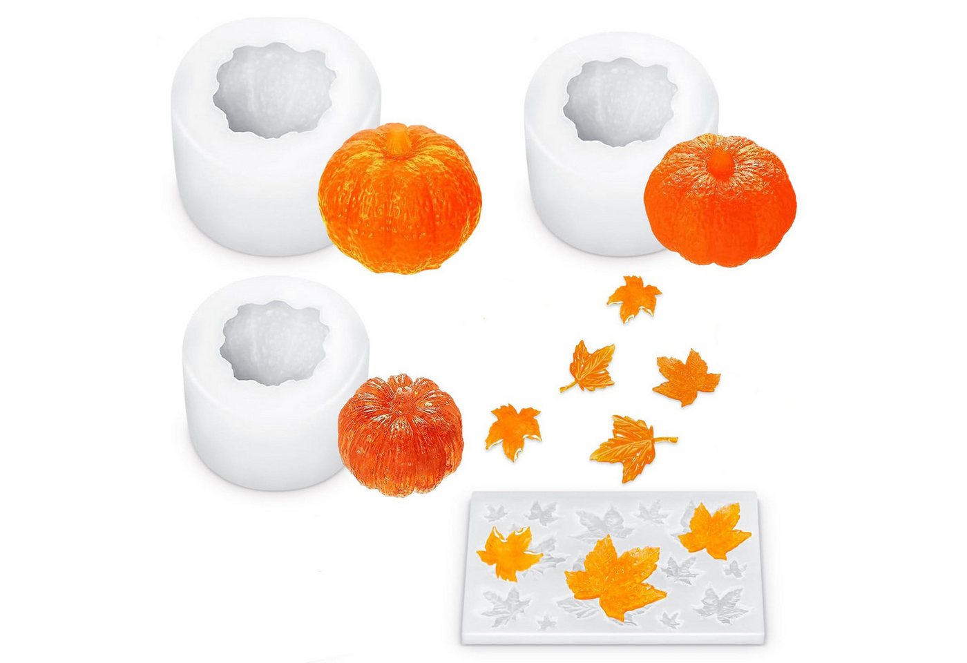 Sorvyzxn Modellierwerkzeug Halloween Silikonform 3D Kürbis Set DIY Gießform, für Herbsternte & Thanksgiving