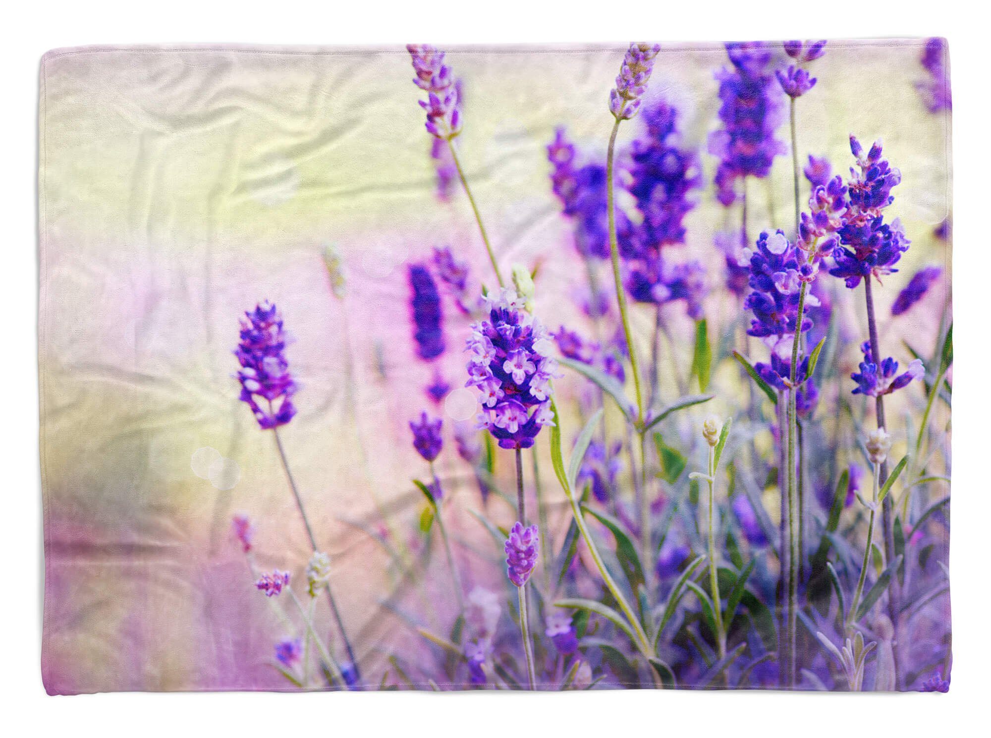 Sinus Art Handtücher Handtuch Strandhandtuch Saunatuch Kuscheldecke mit Fotomotiv Lavendel Blau Wild, Baumwolle-Polyester-Mix (1-St), Handtuch