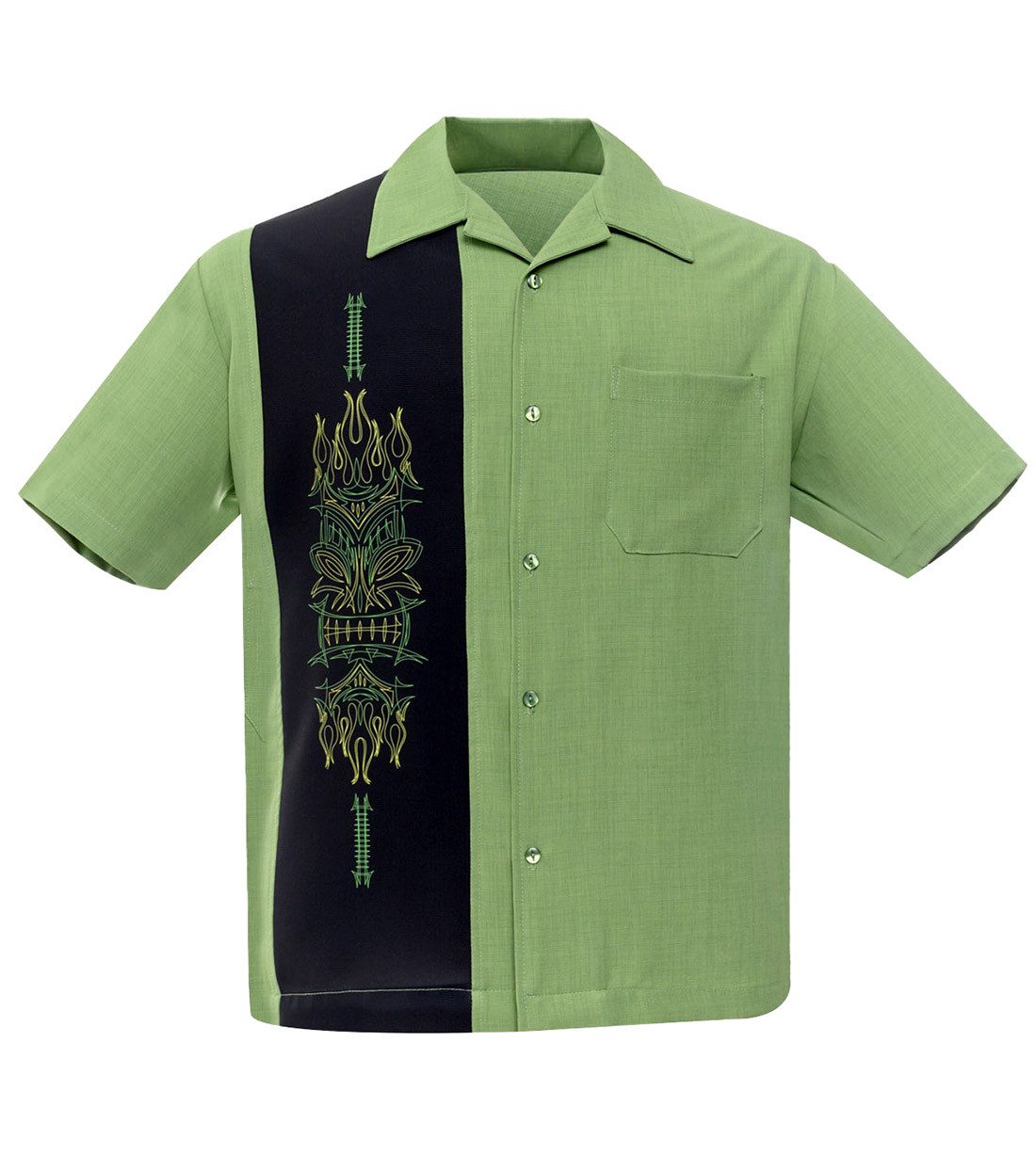 Steady Clothing Kurzarmhemd Pinstripe Tiki Pacific Grün Retro Vintage Bowling Shirt