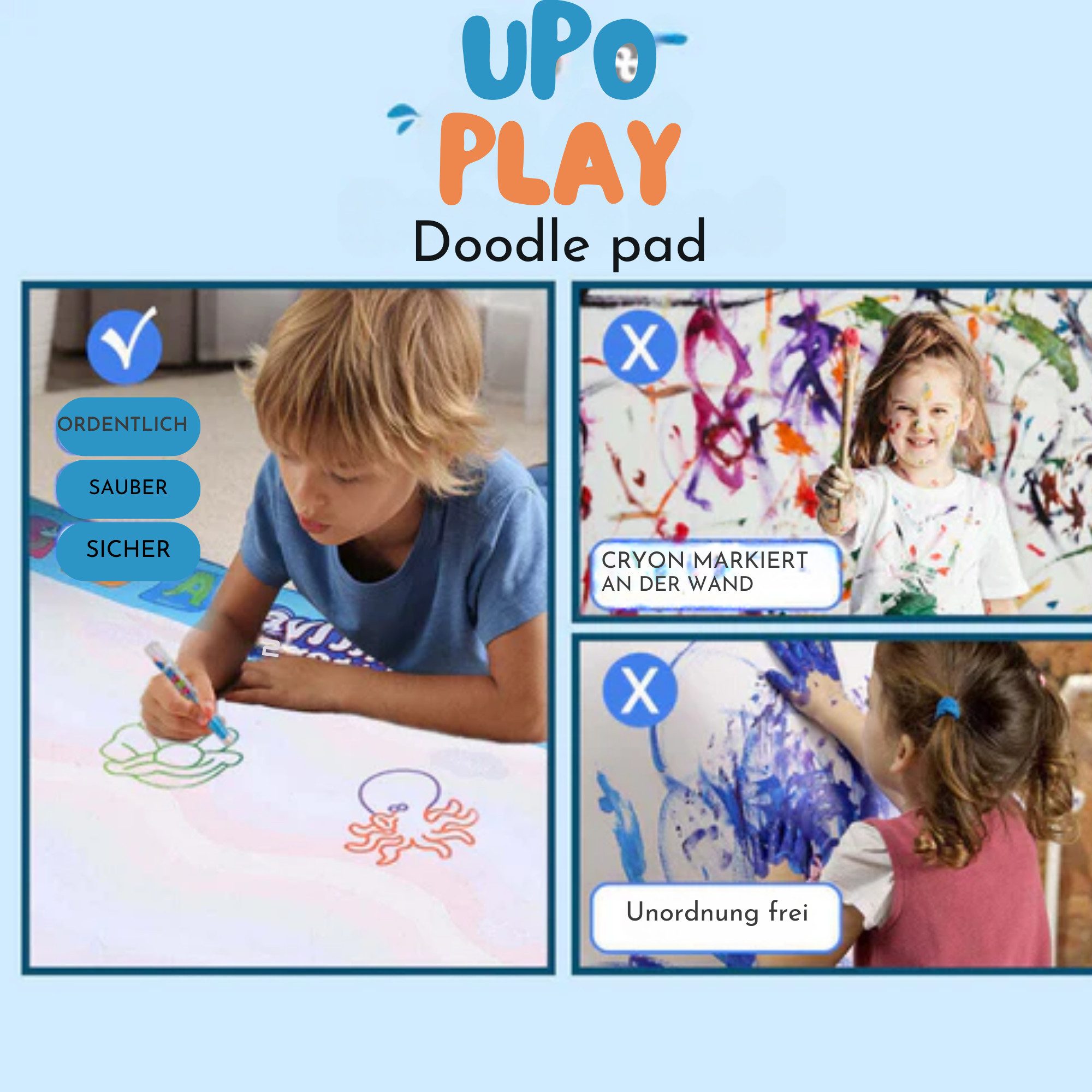 Vivitar Kreativset Aqua Water Doodle Matte, Montessori Spielzeug 80x100cm XL, (Inklusive 4 nachfüllbarer Magic Pens, Kindgerecht und sicher, Fördert Kreativität, motorische Fähigkeiten, tragbare), Kreative, große Wassermalmatte mit Wasserstift, Lernspielzeug