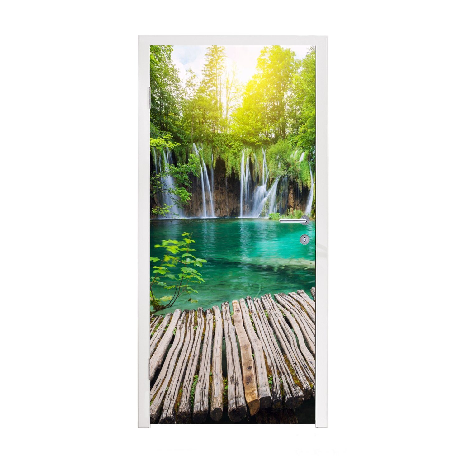 MuchoWow Türtapete Brücke - Wasserfall - Natur, Matt, bedruckt, (1 St), Fototapete für Tür, Türaufkleber, 75x205 cm