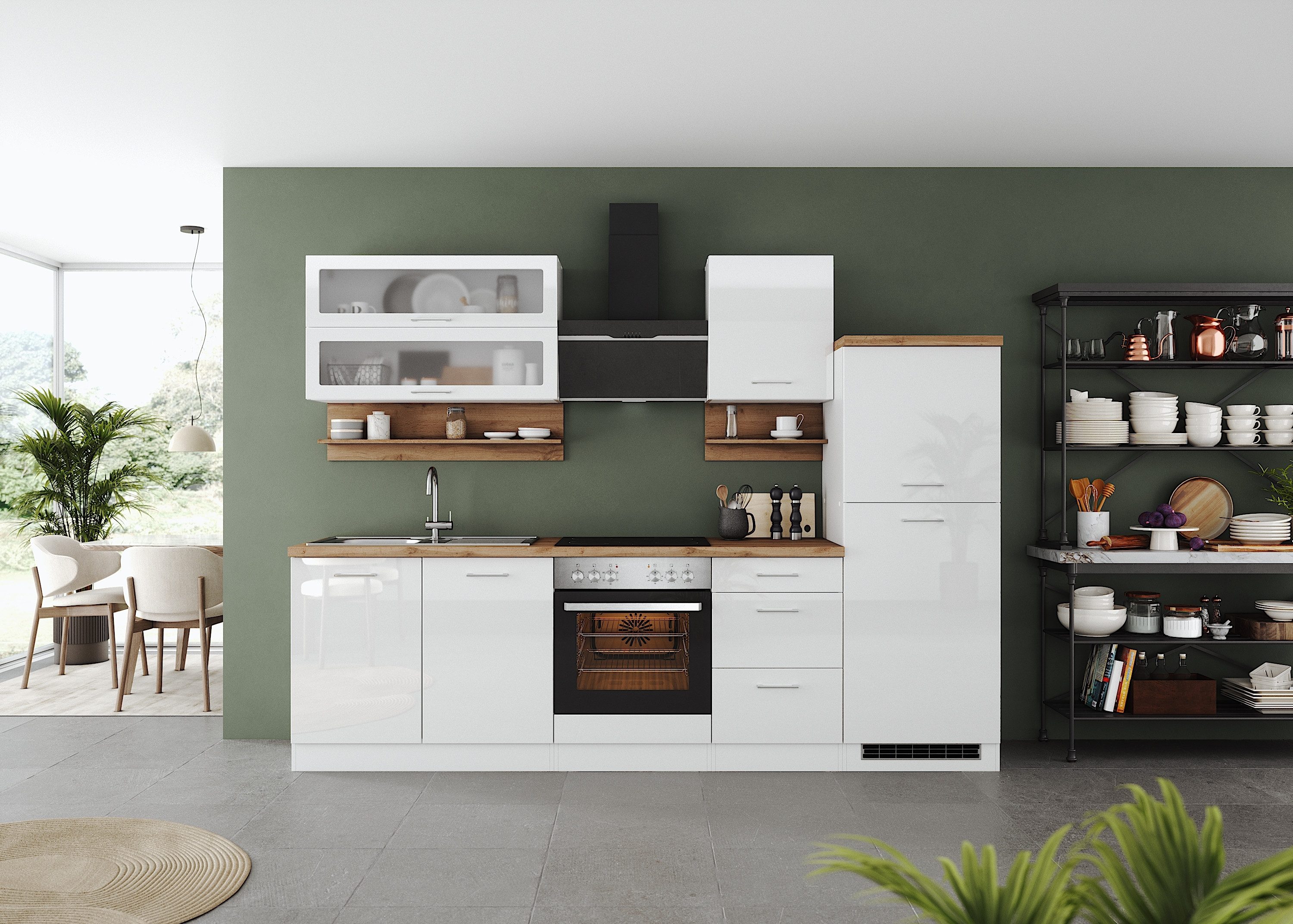 KOCHSTATION Küchenzeile KS-Milan, 270 cm breit, robuste Metallauszüge, viel Stauraum