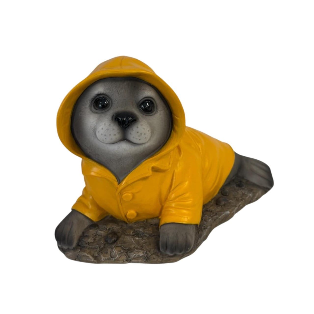Figurendiscounter Gartenfigur Dekofigur Seehund im Regenmantel klein 14 x 21,5