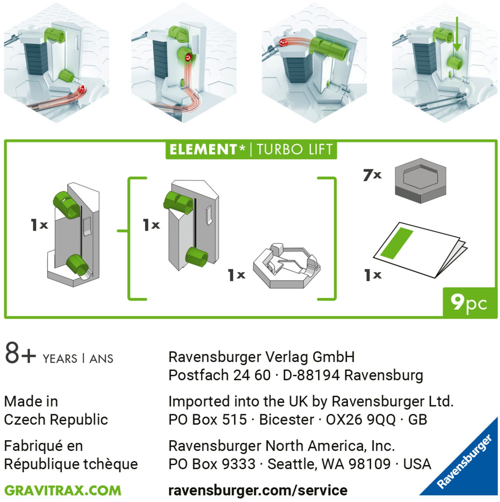 Ravensburger Kugelbahn-Bausatz GraviTrax BASE, Element Turbo Lift, Made in Europe
