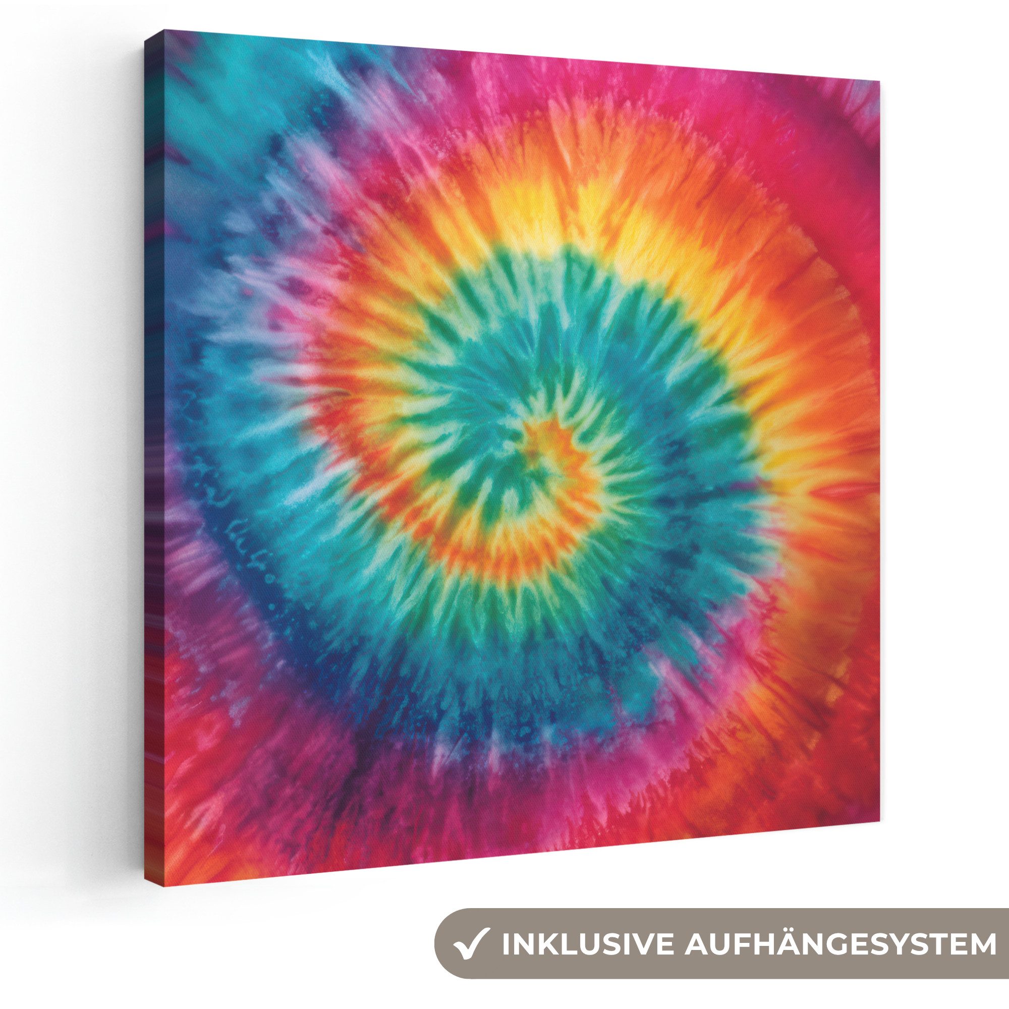 OneMillionCanvasses® Leinwandbild Regenbogenfarben - Krawattenfärbung -, Fotodruck (1 St), Wandbild, Deko Schlafzimmer Wohnzimmer Flur 20x20 cm