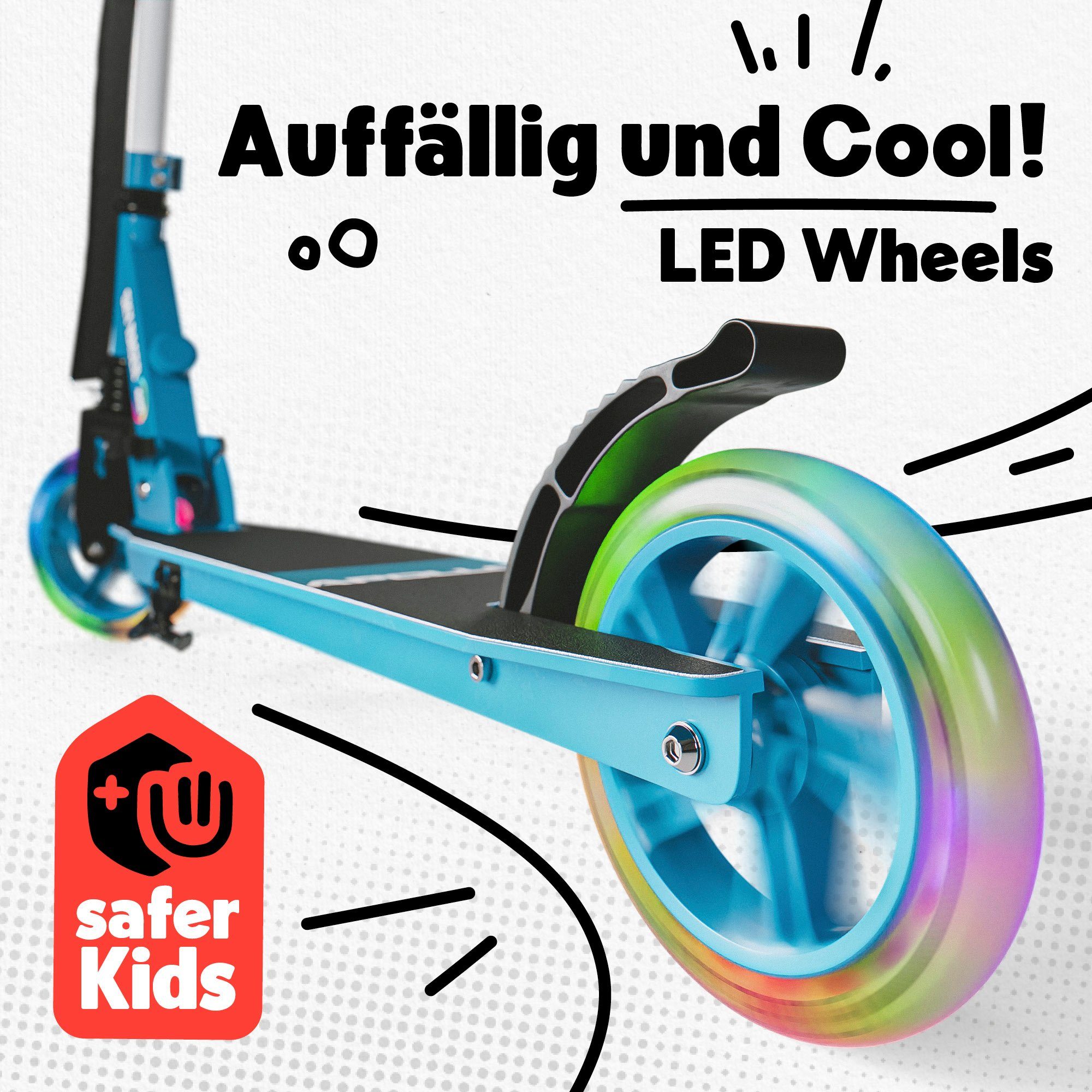 Apollo Cityroller Skyracer LED City Scooter Kinder, Tretroller mit Federung, klappbarer Kinderroller, höhenverstellbar