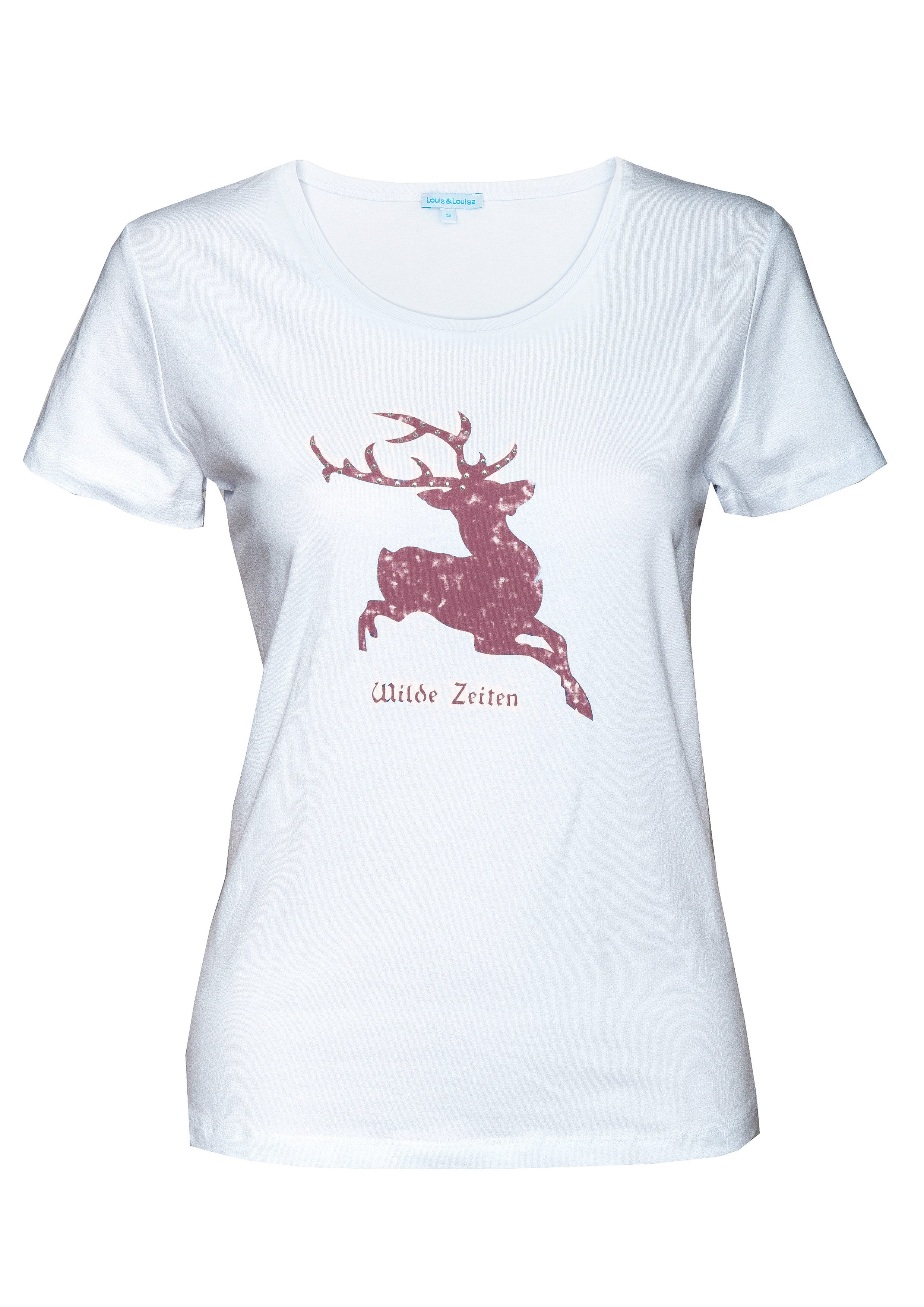 Louis & Louisa Print-Shirt Louis und Louisa Damen Shirt "'Wilde Zeiten" weiß mit rose Druck
