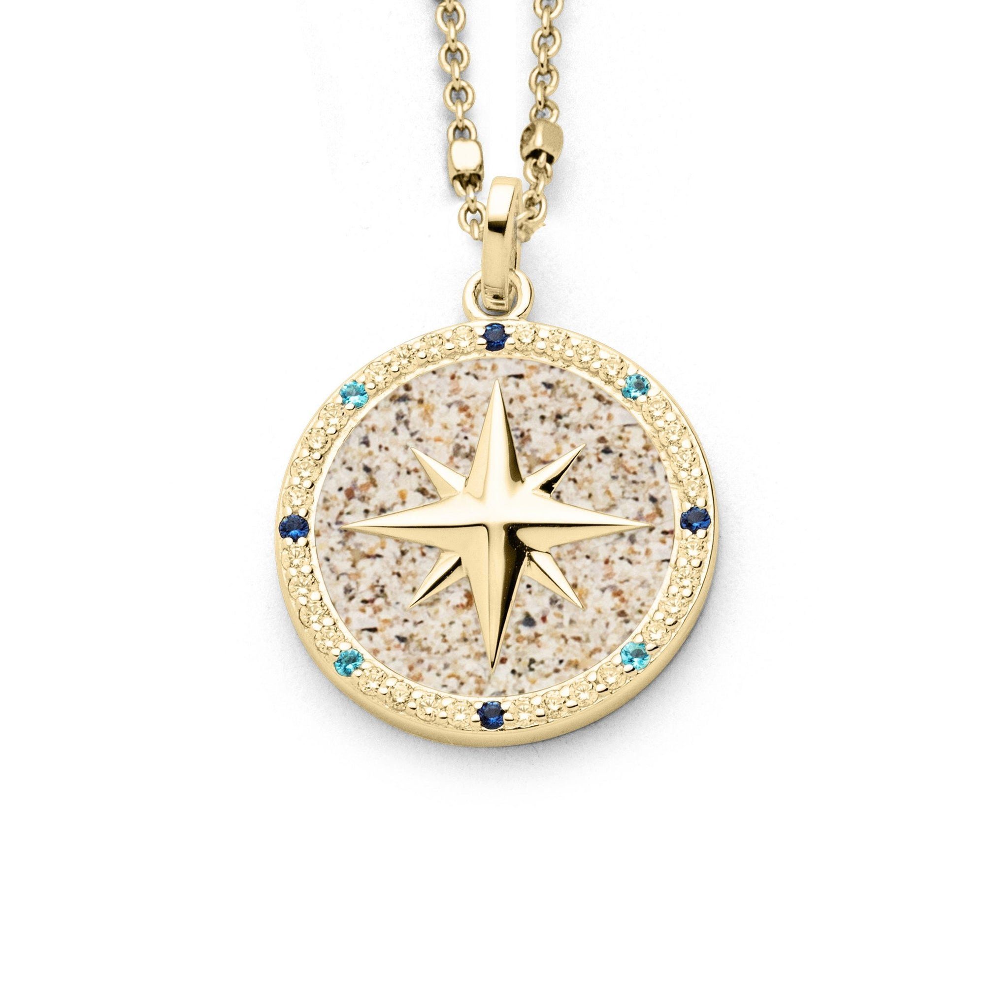 Kettenanhänger DUR Schmuck: Anhänger "Kompassrose 2.0" mit Zirkonia und Strandsand, v