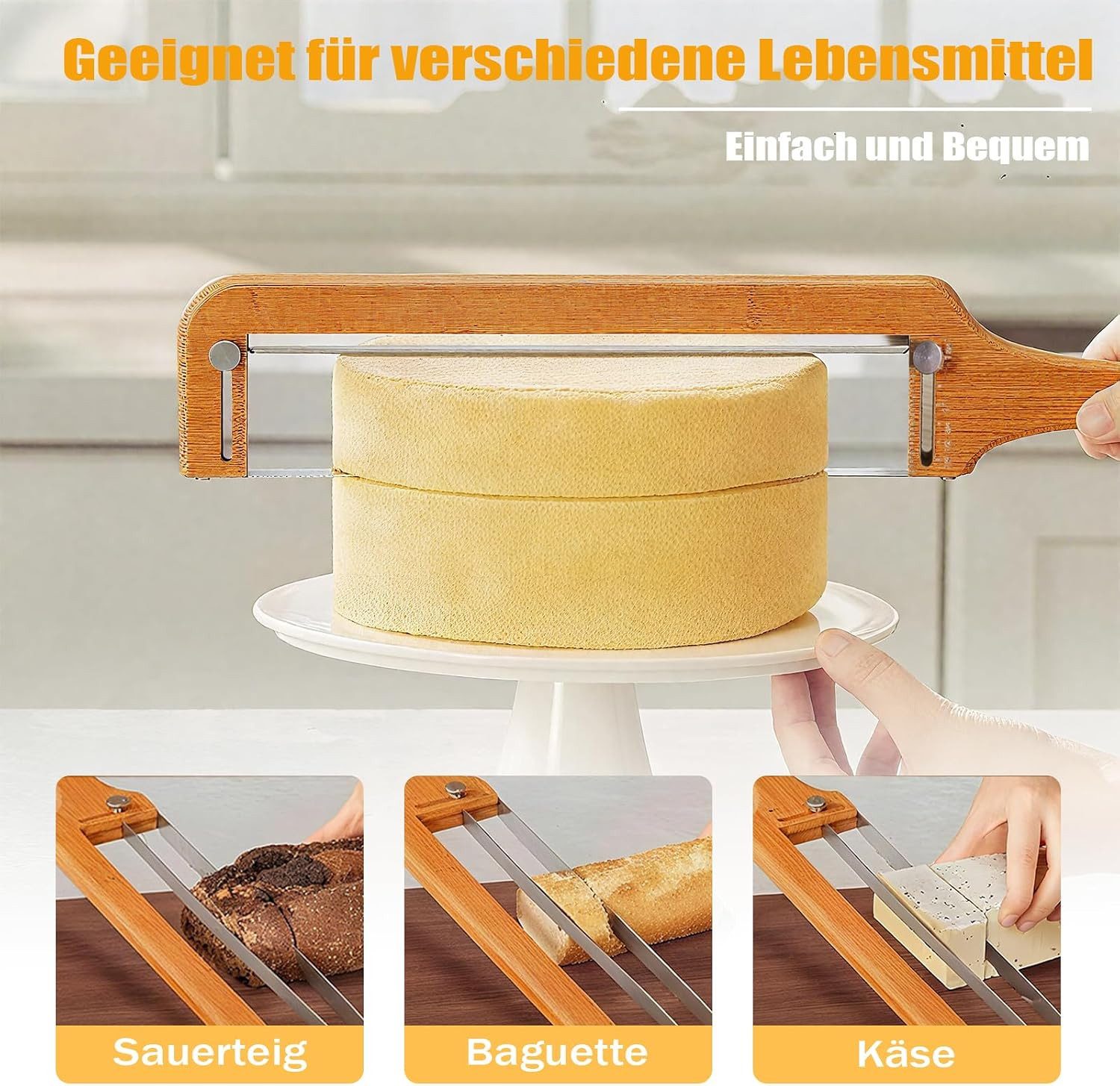 Fyrove Brotschneidebrett Brotschneider für selbstgebackenes Brot, Verstellbares Brotsäge, Holz Bäckermesser für knuspriges Sauerteigbrot und Baguette – Bild 3 von 5
