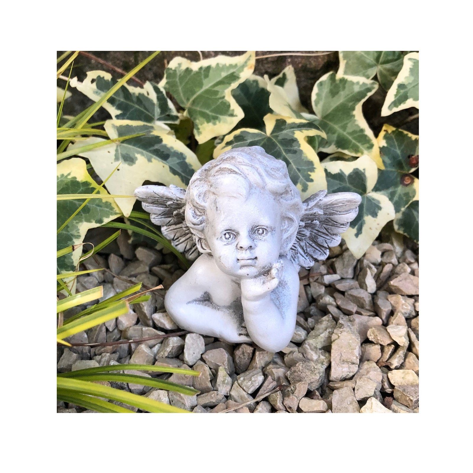 Radami Gartenfigur Engel mit Flügeln Engelputte Grabengel Grabschmuck