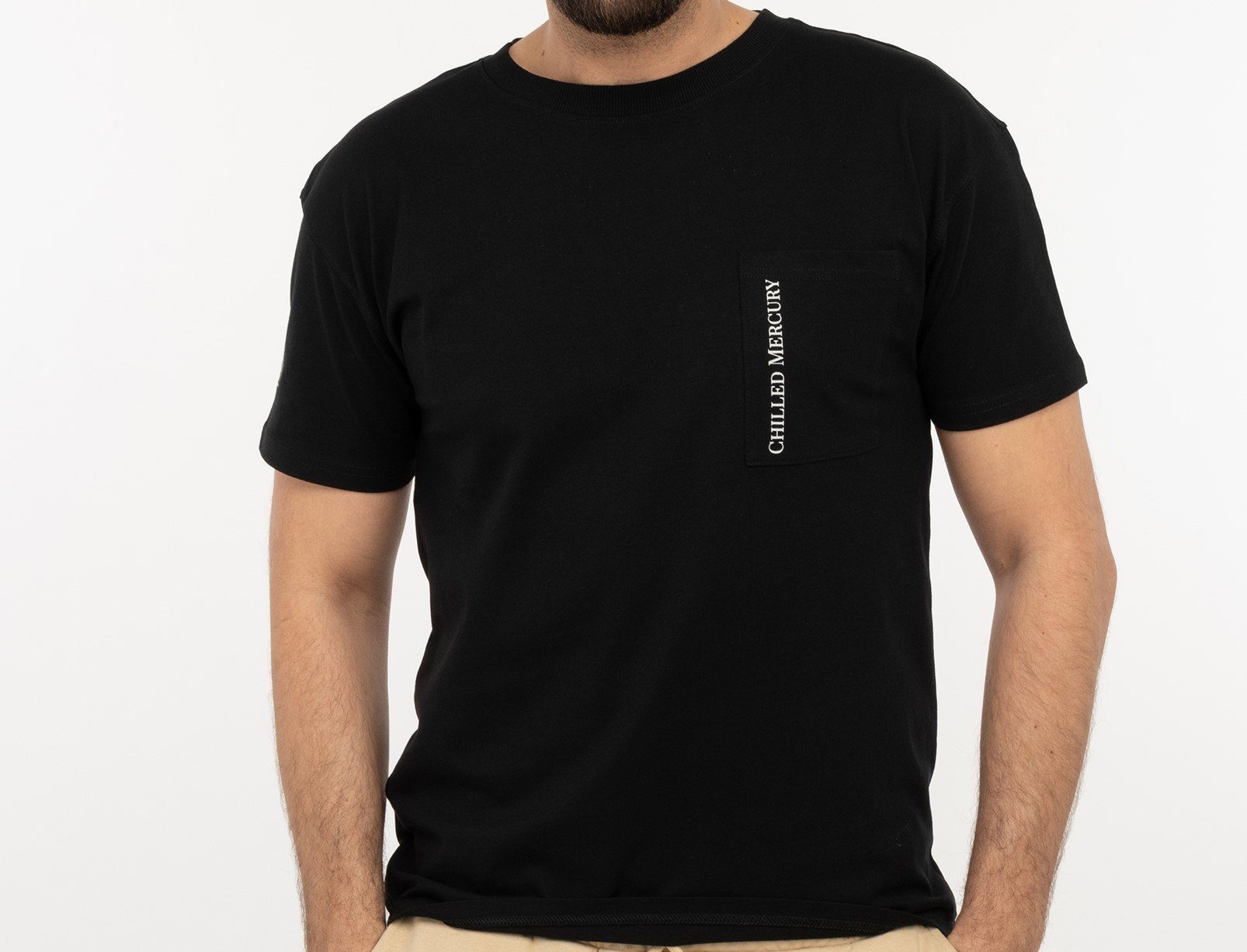 Chilled Mercury T-Shirt Baumwolle Freizeit Rundhals Shirt/ mit Brusttasche Schwarz