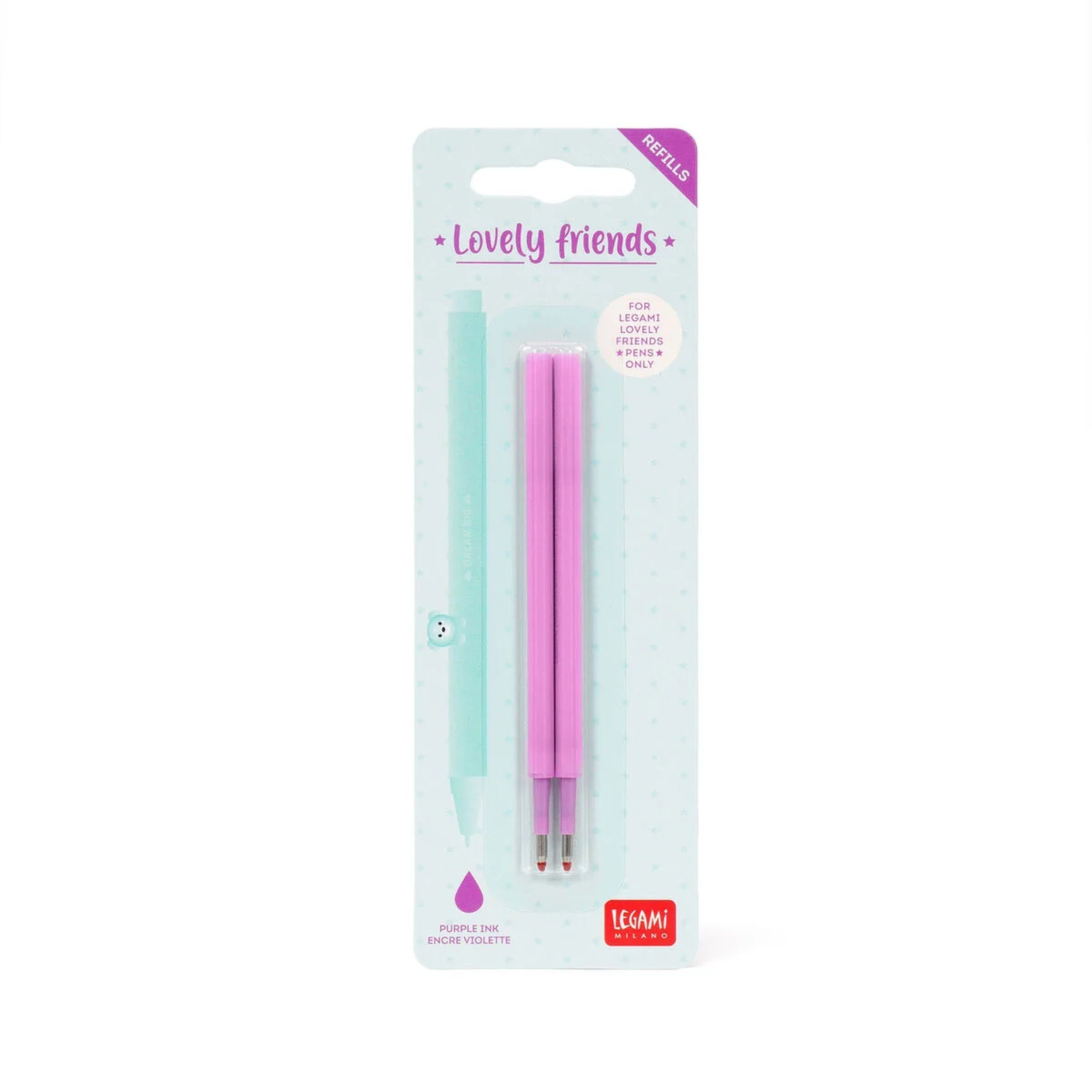 Legami Gelschreiber 2er-Set Ersatzminen Lovely Friends Gelstifte Lila 0,5 mm