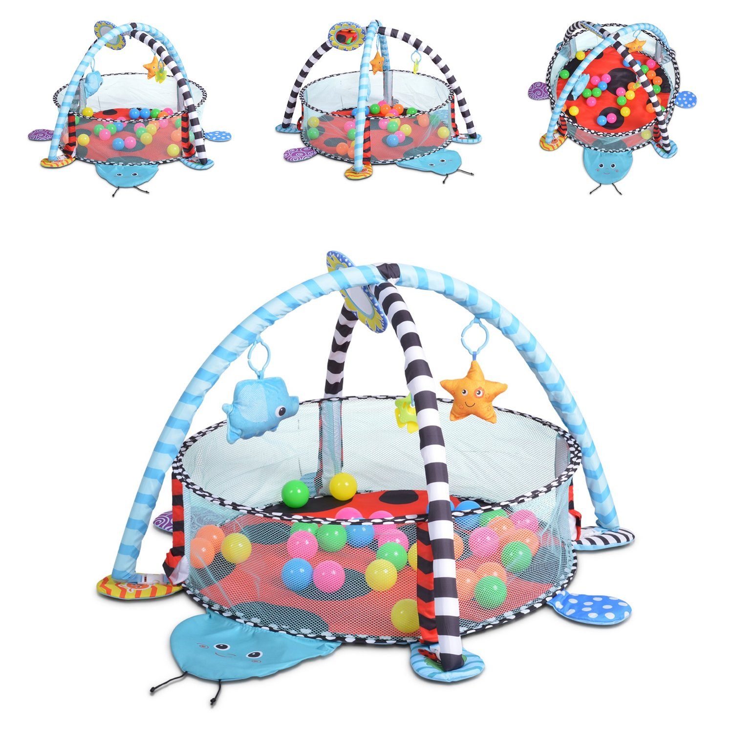 Cangaroo Spielbogen Spielbogen Ladyfly 2 in 1, Krabbeldecke, Bällebad, 30 Bälle, Stofftiere