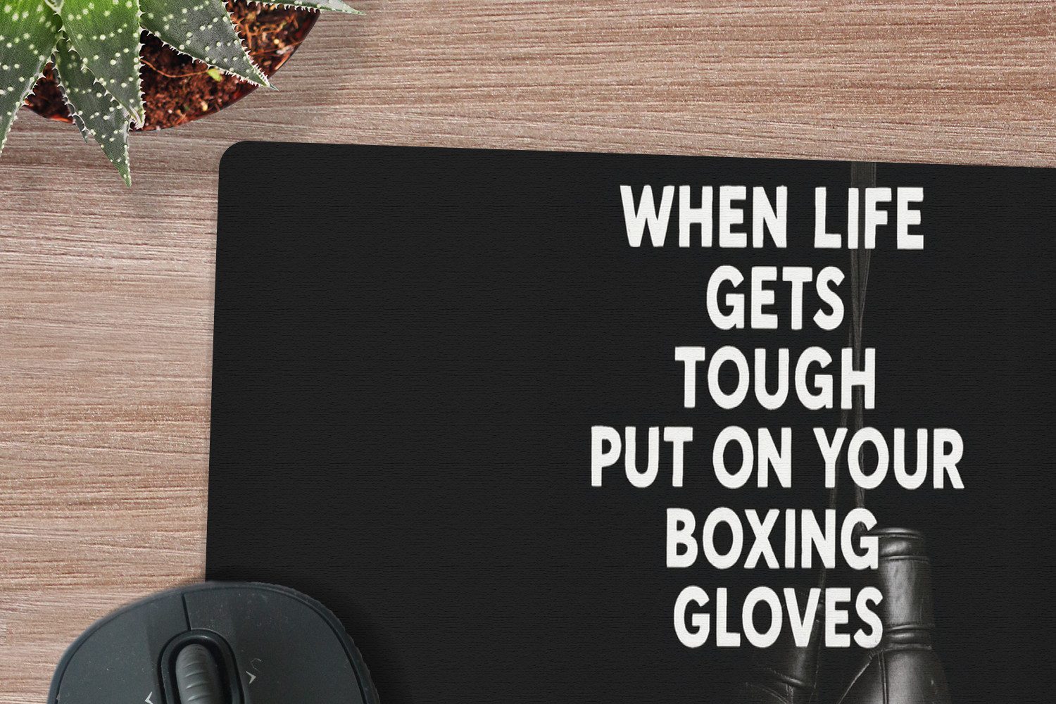 MuchoWow Mauspad Text - Boxhandschuhe - Weiß (1-St), Mousepad mit Rutschfester Unterseite, Mausunterlage, Gaming, 60x30 cm