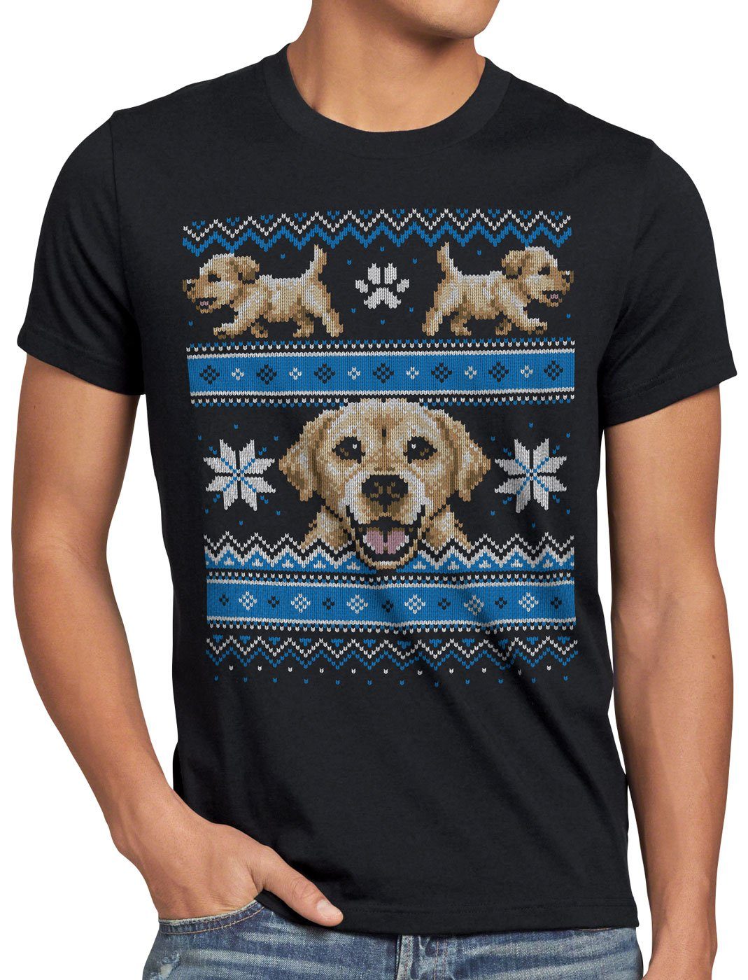 style3 Print-Shirt Herren T-Shirt Hundewelpe Ugly Sweater golden retriever x-mas pulli weihnachtsbaum