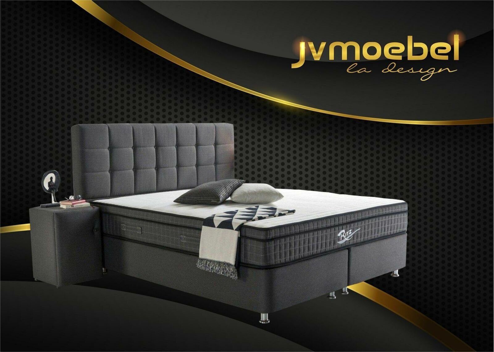 JVmoebel Bett, Boxspringbett Doppel Betten luxus Schlafzimmer Designer Doppelbetten Schwarz