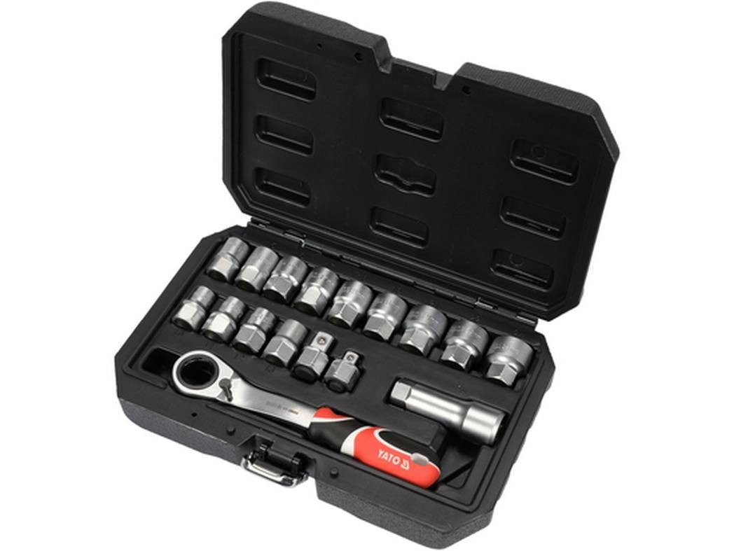 Yato Steckschlüssel Durchsteck-Steckschlüsselsatz Spline 17-tlg. 3/8" 1/2" Ratsche (17 St)
