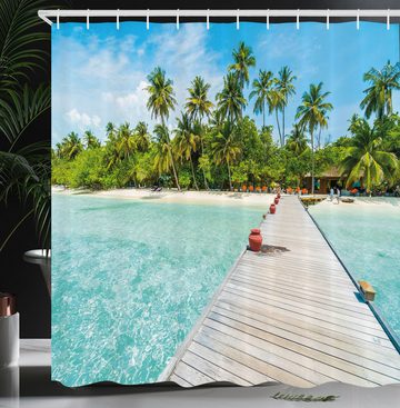 Abakuhaus Duschvorhang Moderner Digitaldruck mit 12 Haken auf Stoff Wasser Resistent Breite 175 cm, Höhe 180 cm, Tropisch Malediven-Insel-Strand