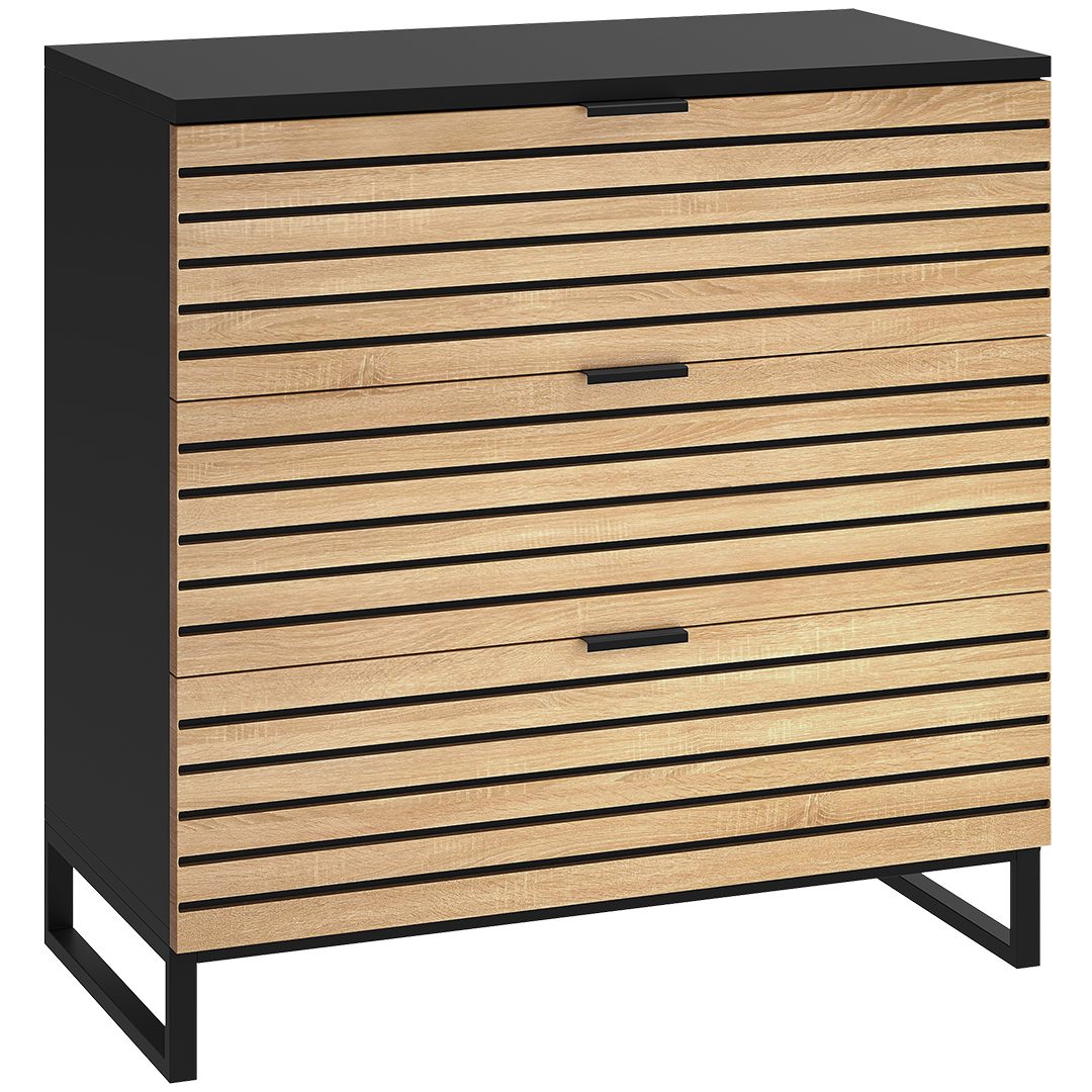 Bellamio Kommode Luvua in schwarz/Eichenoptik (mit Schubladen), Sideboard 80cm lang mit Holzoptik-Front