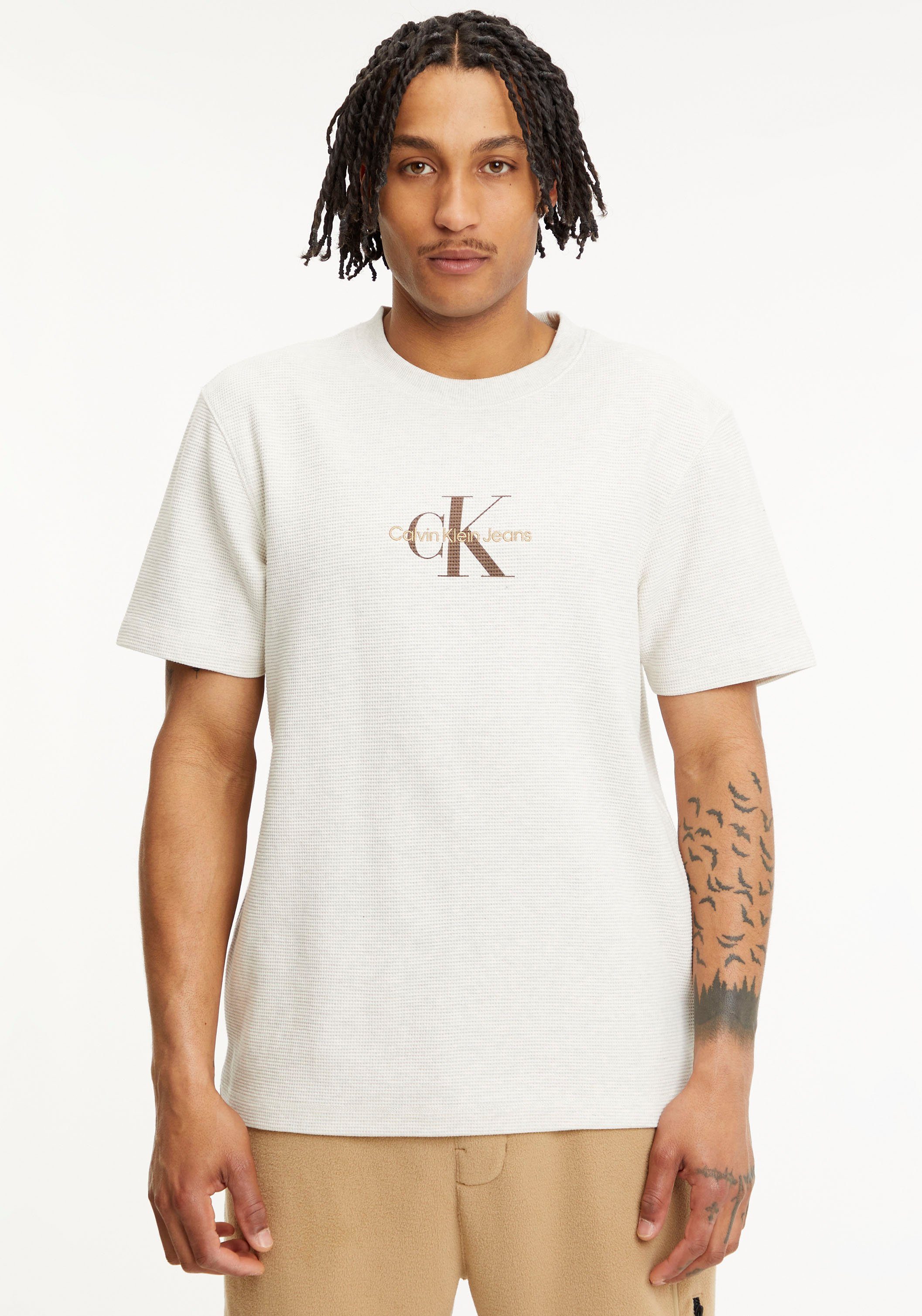 Calvin Klein Jeans T-Shirt ARCHIVAL MONOLOGO WAFFLE TEE mit Waffelstrukturmuster White Grey Heather