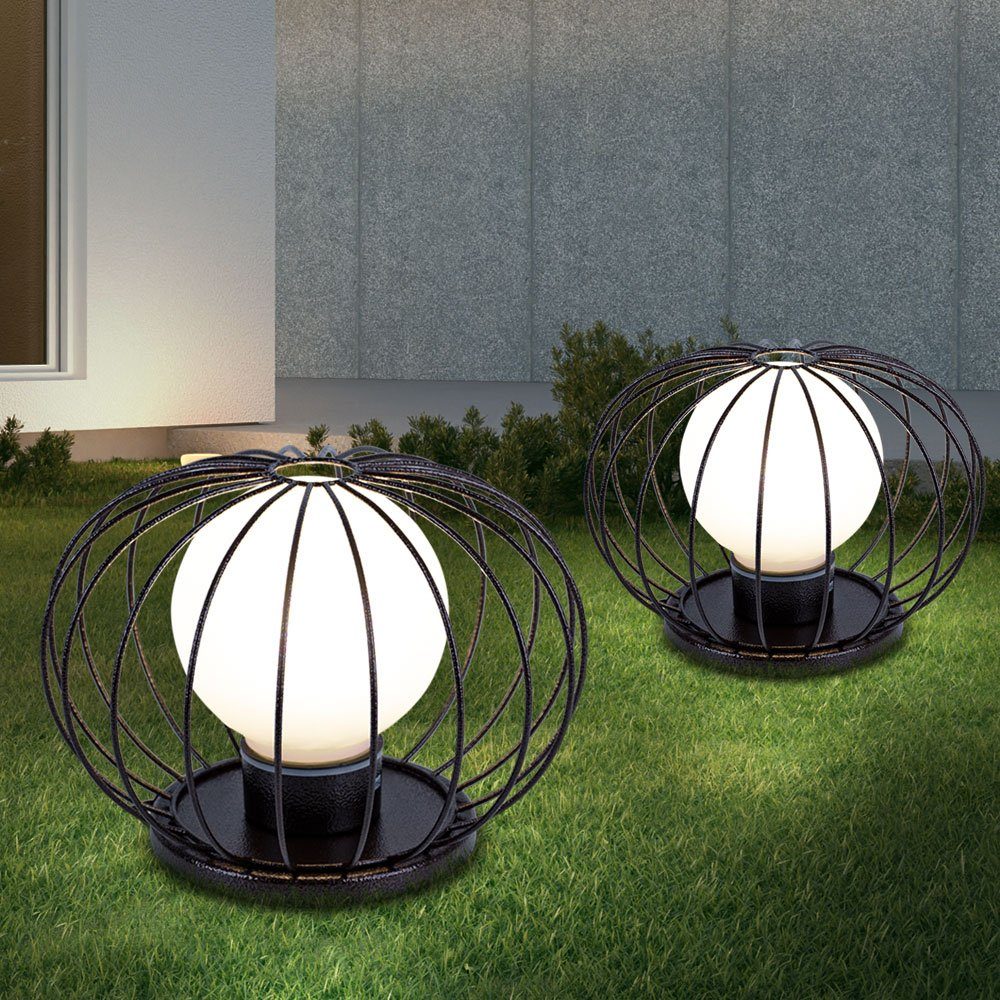 etc-shop Außen-Tischleuchte, Leuchtmittel inklusive, Warmweiß, Außenleuchte Gitter Tischlampe Stahl LED Dekoleuchte Gartendeko 2x