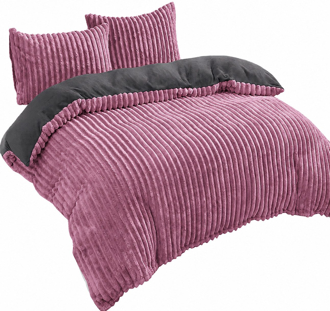 Visaggio Bettwäsche Teddyplüsch Winter Bettbezug Cord Optik, Fleece, 2 teilig, extra warm und kuschelig, Winterbettwäsche Cashmere Touch