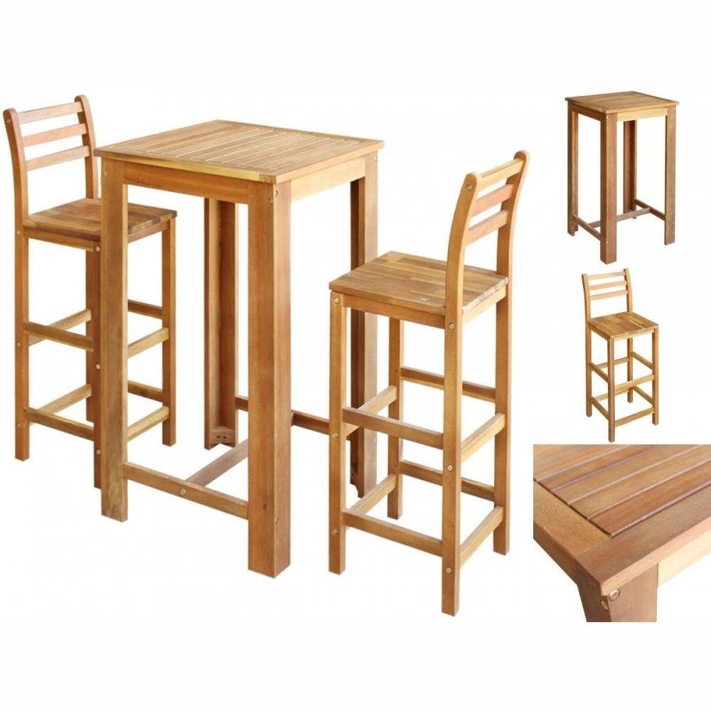 vidaXL Sitzgruppe Barhocker und Stuhl-Set Hochstühle Akazienholz Massiv 3-tlg B Bartisch