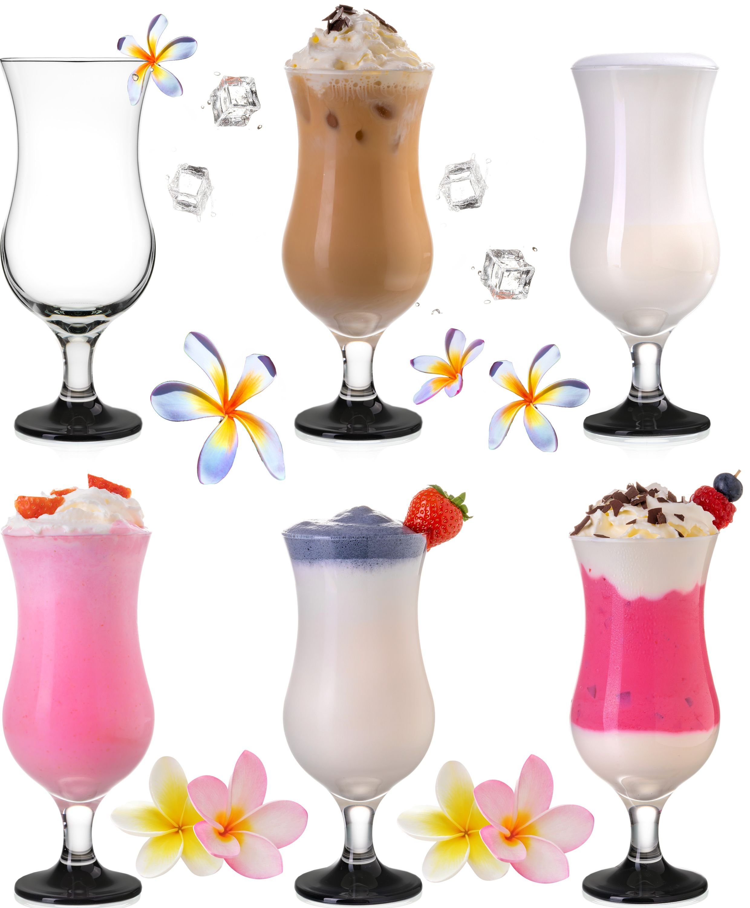 PLATINUX Cocktailglas Cocktailgläser Schwarz, Glas, 400ml (max 470ml) Longdrinkgläser Partygläser Milkshake Hurricane