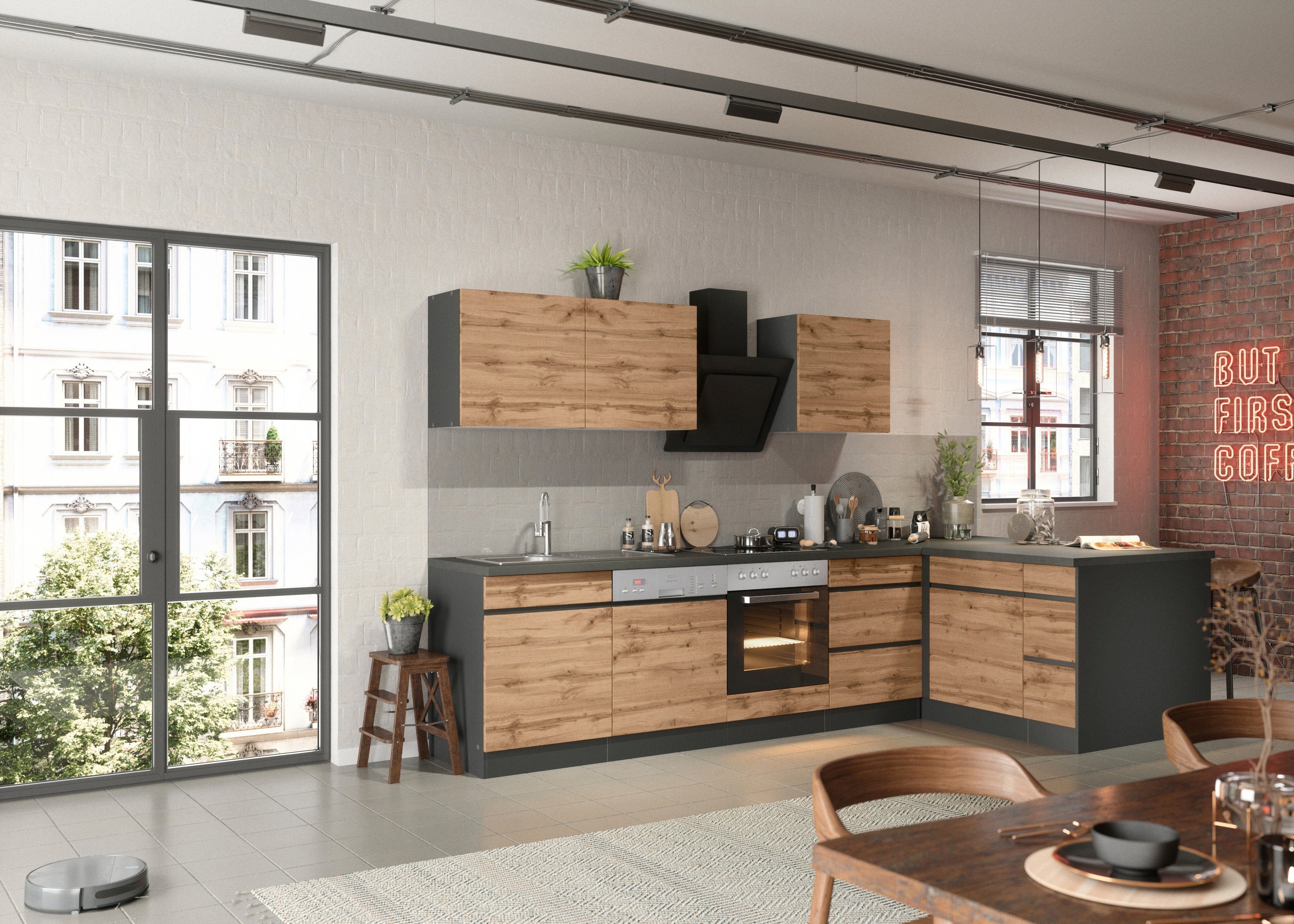 KOCHSTATION Winkelküche KS-Riesa, Stellbreite 340x150 cm, wahlweise mit oder ohne E-Geräte