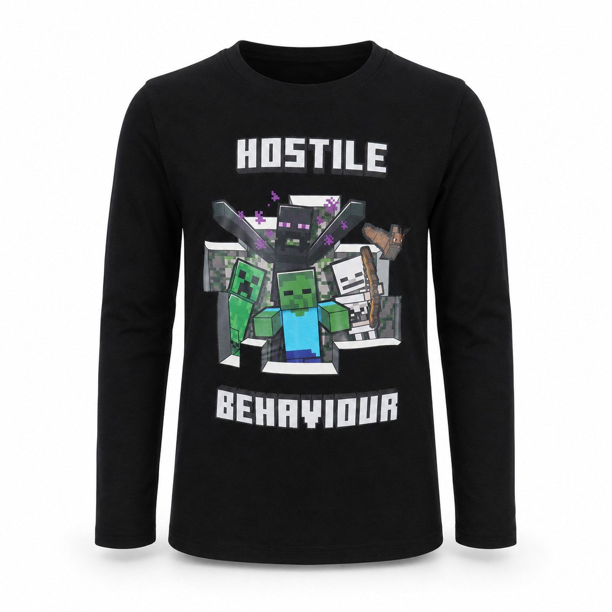 Minecraft Langarmshirt Minecraft Enderman Spieler Gamer Kinder langarm Shirt Gr. 116 bis 152, Baumwolle, in Schwarz