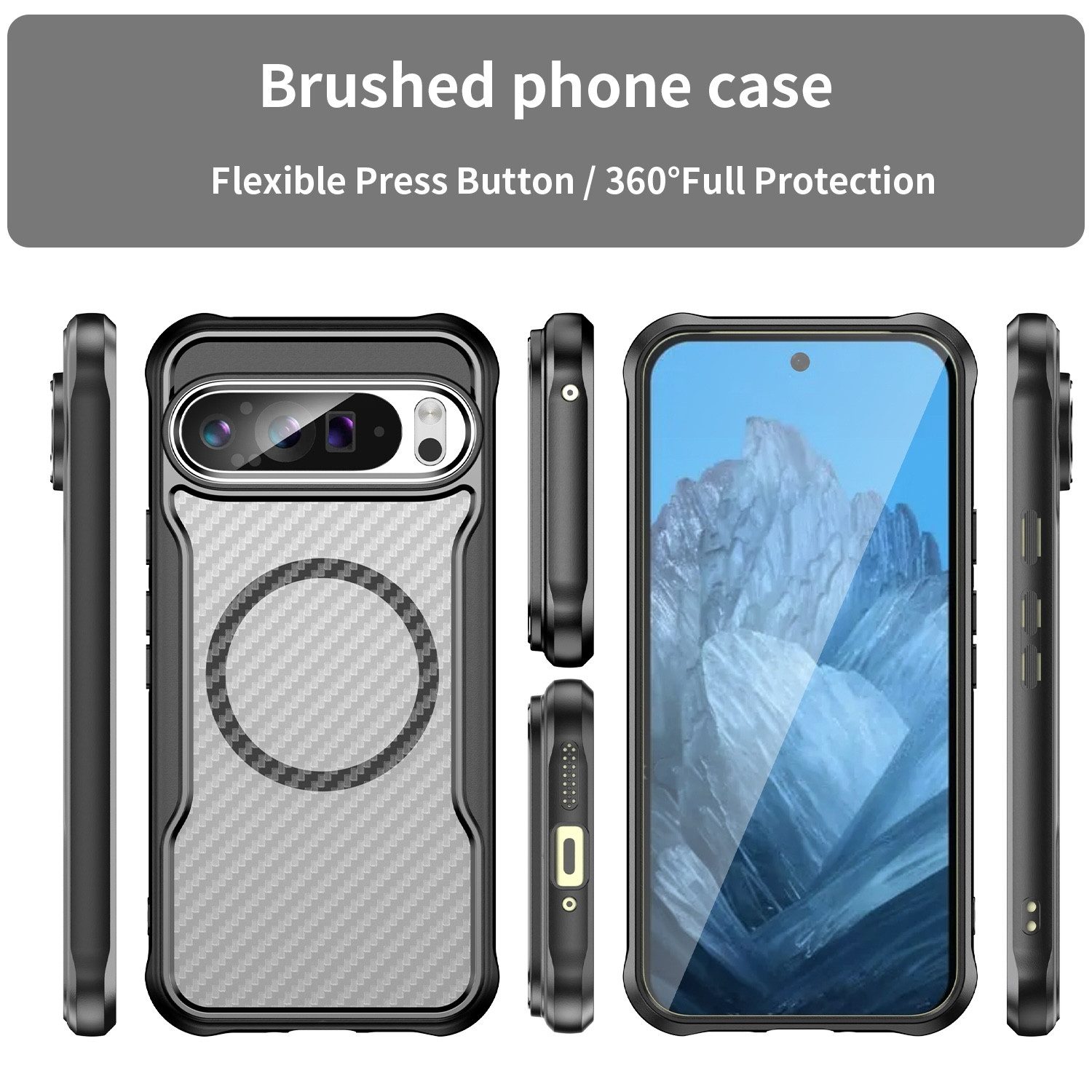 Wigento Handyhülle Für Google Pixel 9 Pro XL Design Carbon MagSafe Translucent Case Hülle, Kohlefasertextur MagSafe Schutzhülle