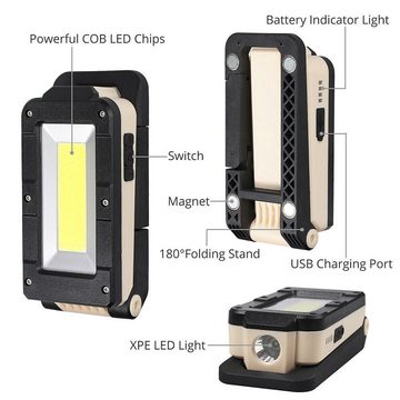 BlingBin LED Arbeitsleuchte 1-4pcs LED COB KFZ Arbeitsleuchte Akku Werkstattlampe, LED fest integriert, Tageslichtweiß, Handlampe Magnet Taschenlampe