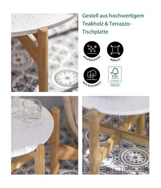 Dehner Balkonset Lounge Tisch Portofino, Ø 80 cm, Höhe 37.8 cm, aus FSC® zertifiziertem Teakholz, mit trendiger Terrazzo-Tischplatte