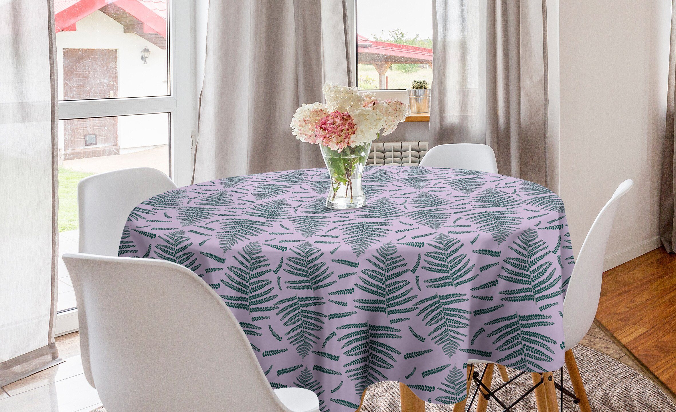 Abakuhaus Tischdecke Kreis Tischdecke Abdeckung für Esszimmer Küche Dekoration, Botanisch Farn-Blätter auf Pastell