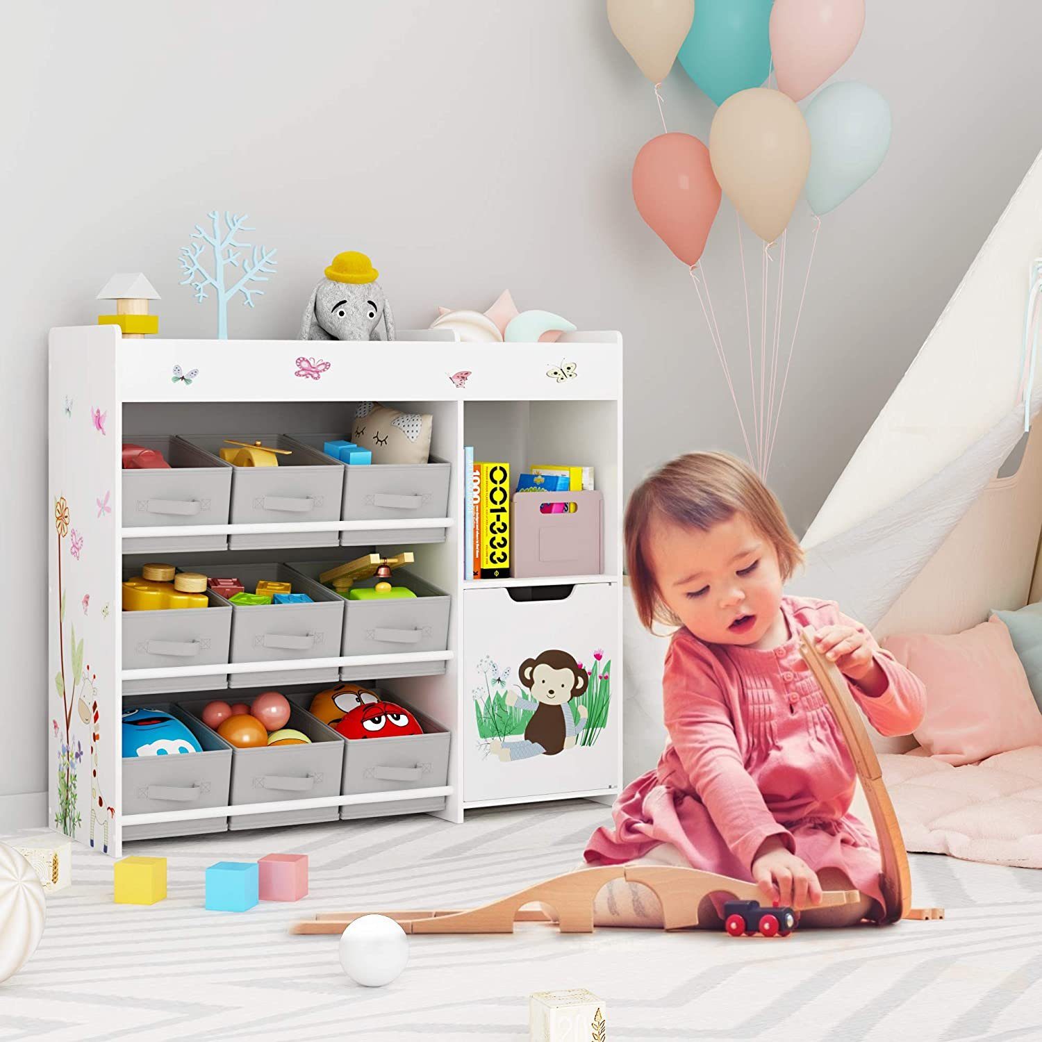 Möbel Bücherschränke HOMECHO Bücherregal, Kinderzimmerregal mit 9 Aufbewahrungsboxen Aufbewahrungsregal Spielzeug-Organizer