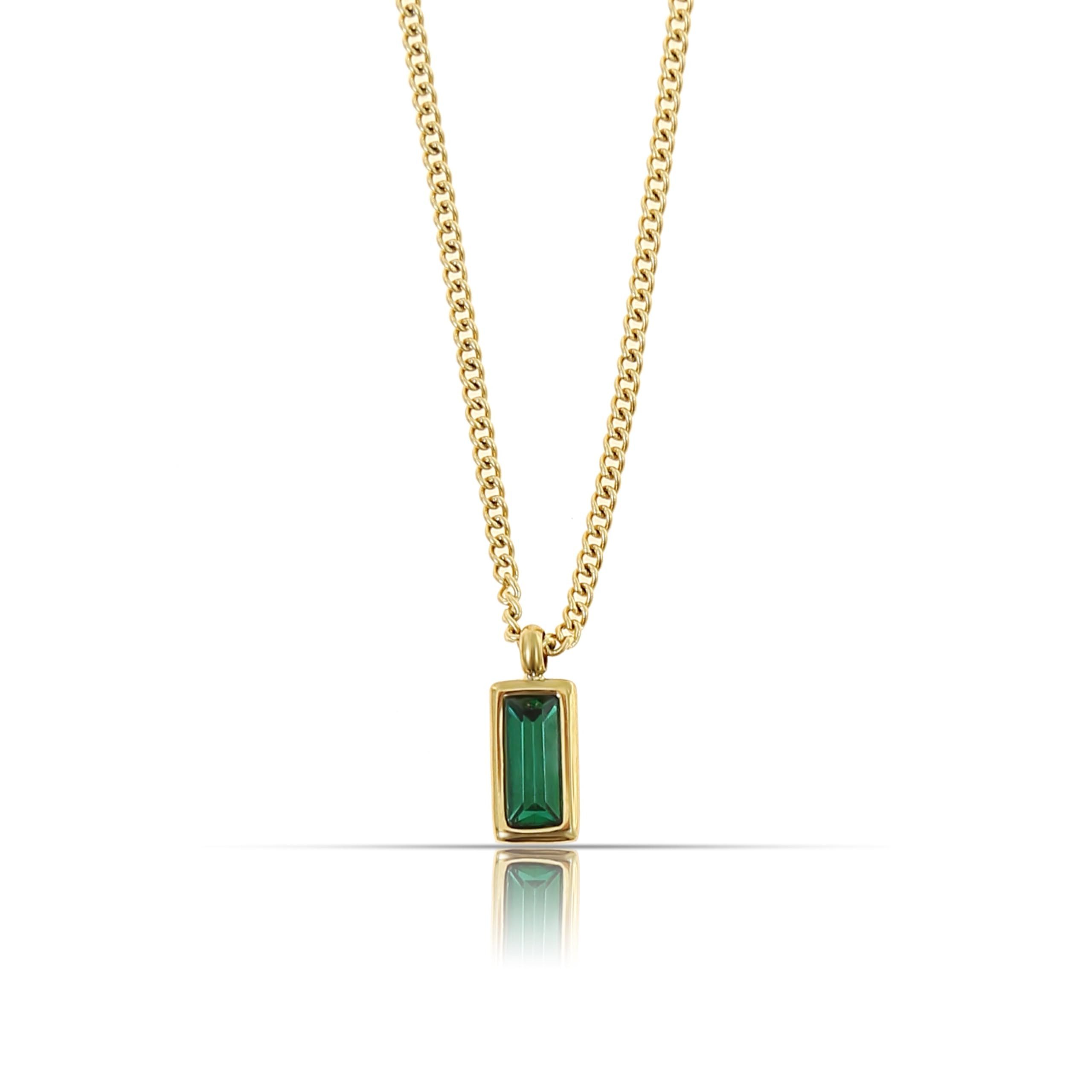 Kette mit Anhänger Goldene Edelstahl Halskette Damen mit Smaragdgrünen Edelsteinen