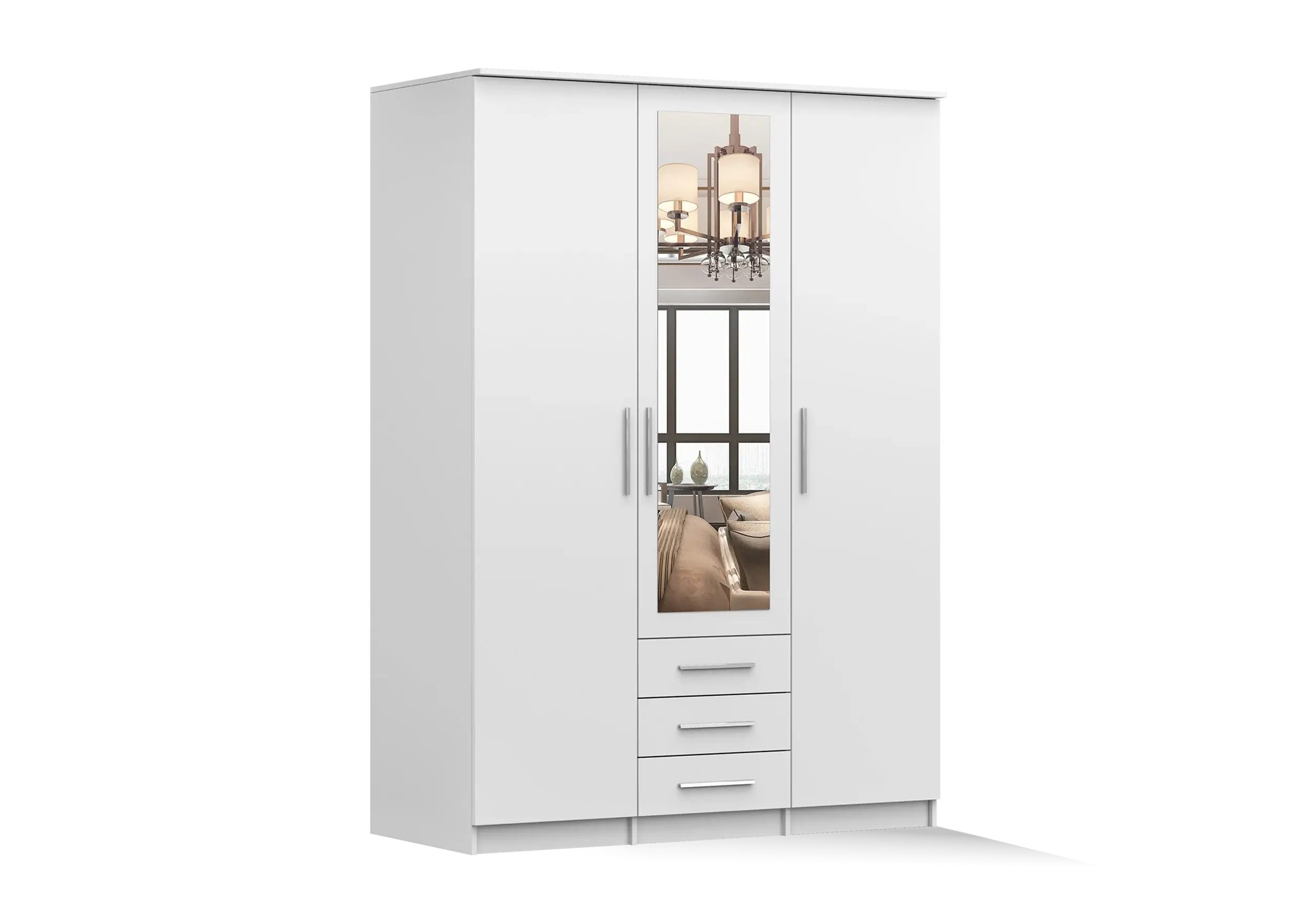 imoebel24 Drehtürenschrank SZANTAL 3D B 150 - Weiss Matt