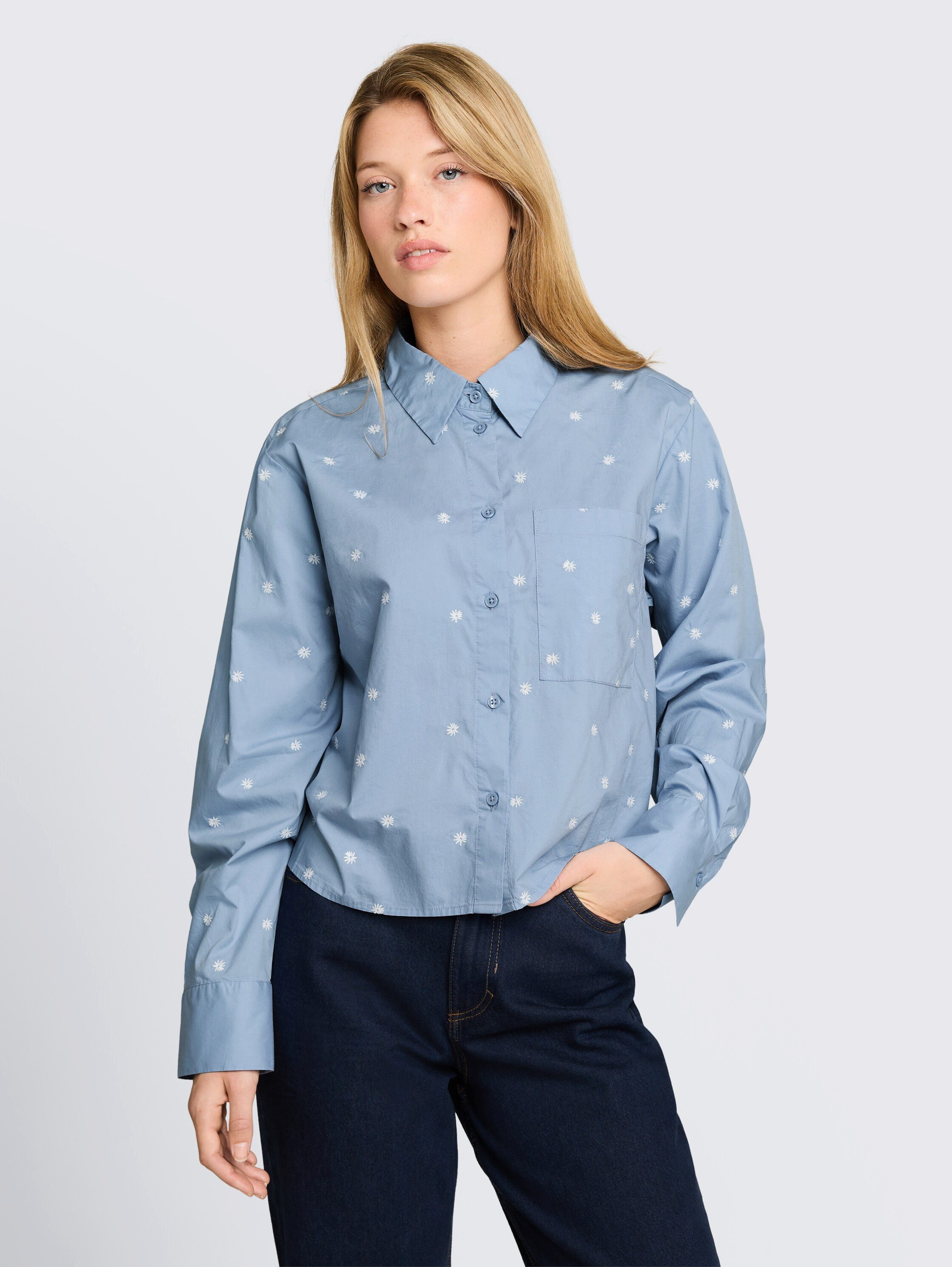 TOM TAILOR Denim Hemdbluse mit Allover-Stickereien