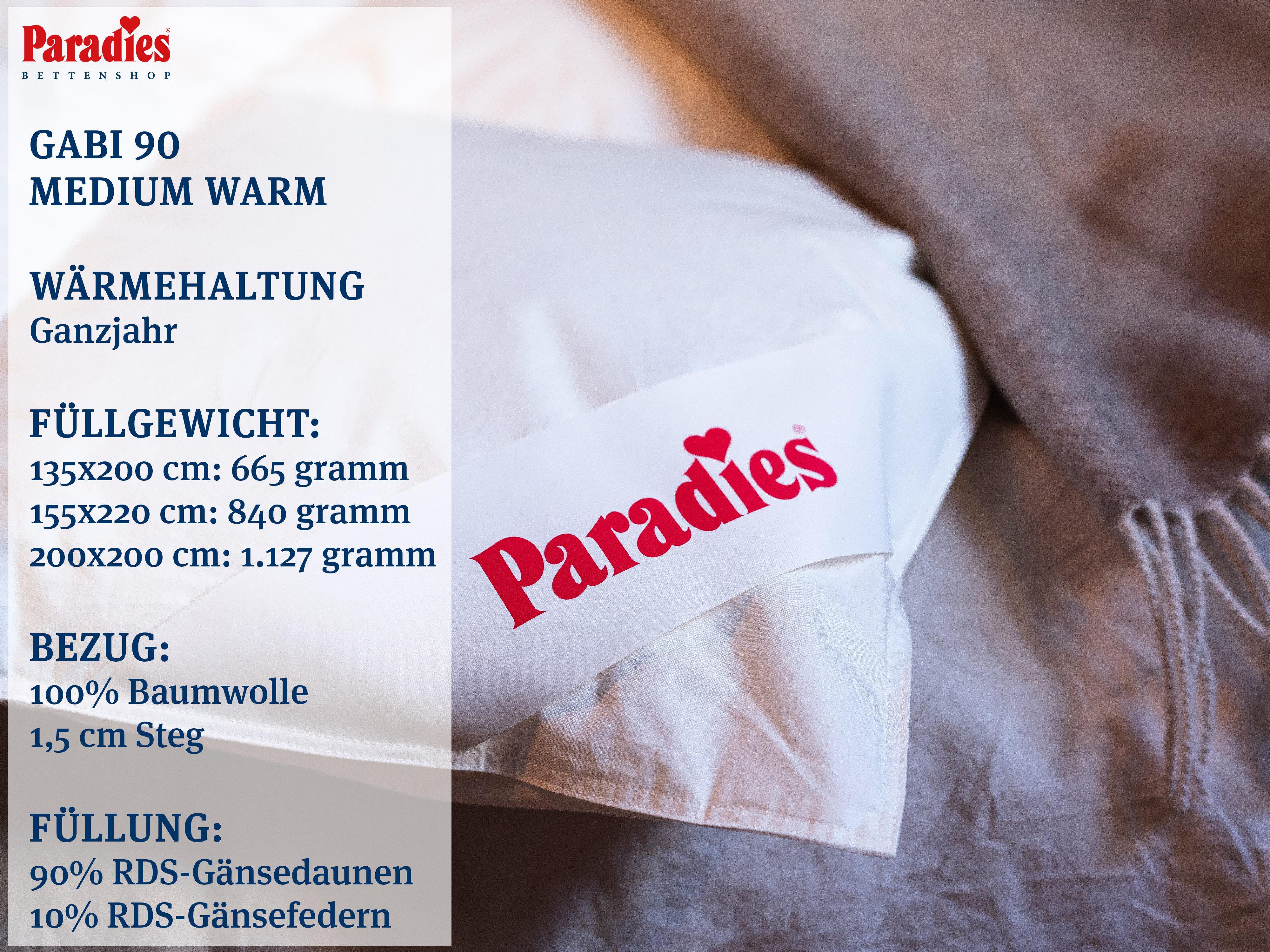 Paradies Gänsedaunenbettdecke Gabi 90, Füllung: 90% Daunen, 10% Federn, Bezug: 100% Baumwolle, Kundenliebling