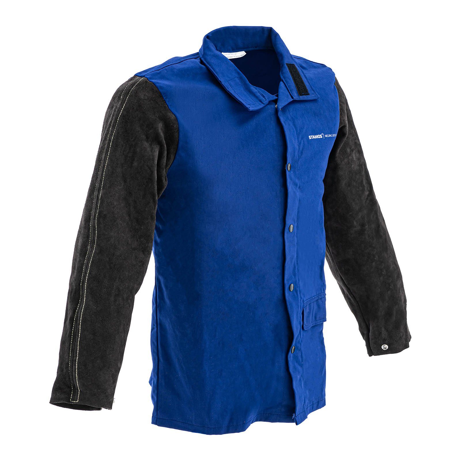 Stamos Welding Group Arbeitsjacke Schweißerjacke aus Baumwollsatin/Rindspaltleder -größe XL-schwarz/blau
