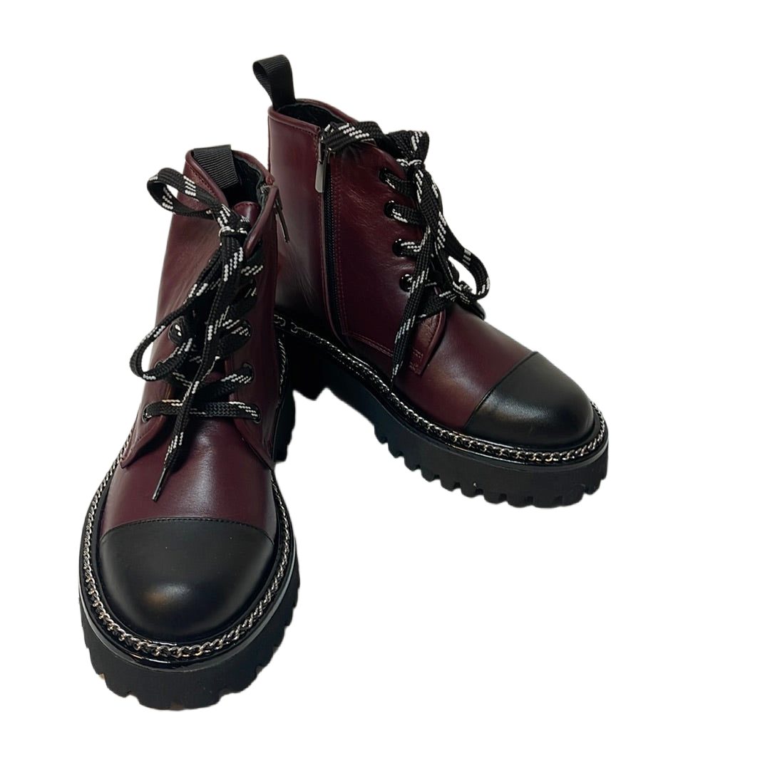 LaMarta Damen Ankle Boots Schwarz/Rot mit Absatz – Schnürstiefel, Stiefelet günstig online kaufen