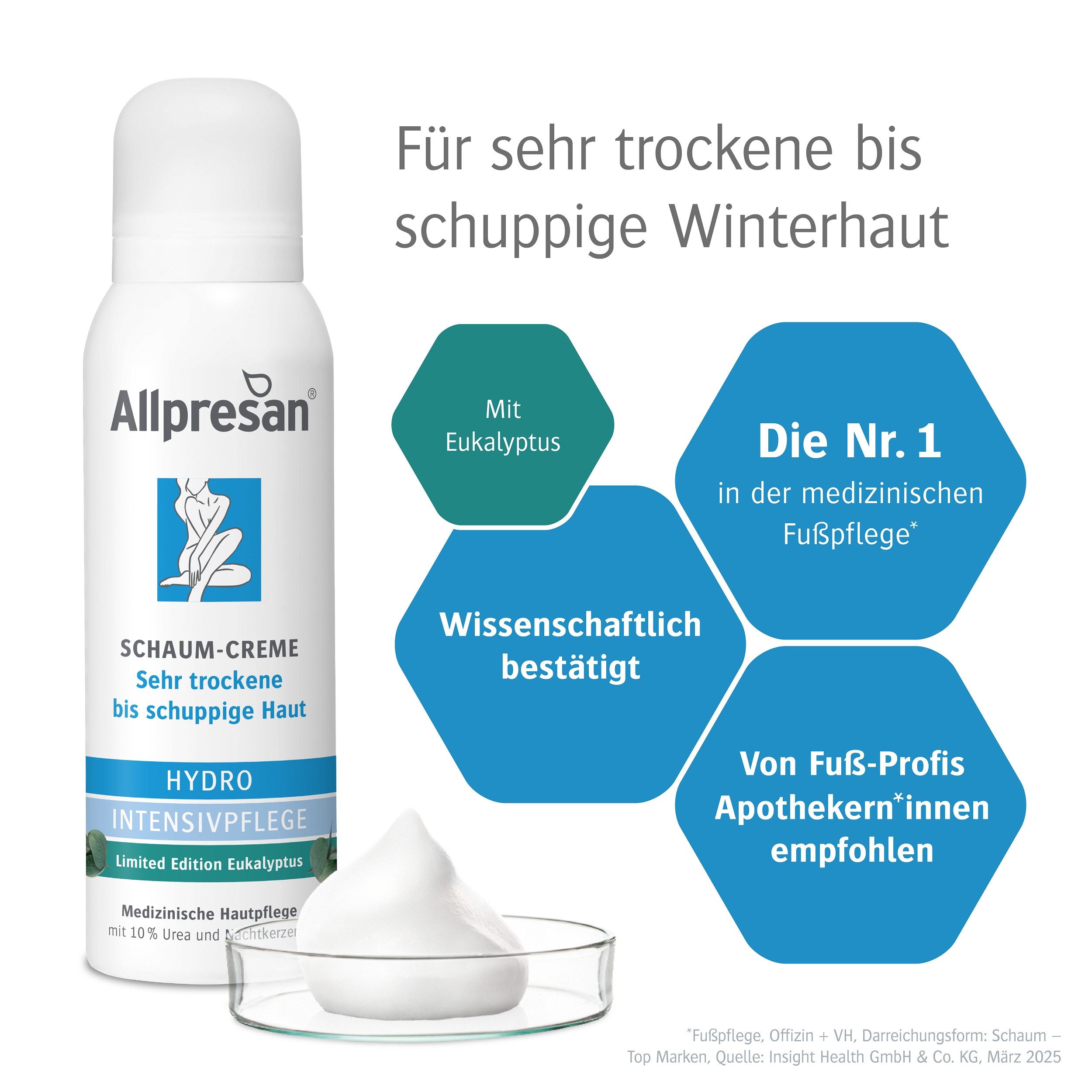Allpresan Körperschaum Allpresan Schaum-Creme HYDRO INTENSIVPFLEGE Edt. Eukalyptus 125ml Limitierte Edition, 1-tlg., Hochwirksame Pflege bei empfindlicher, trockener Haut