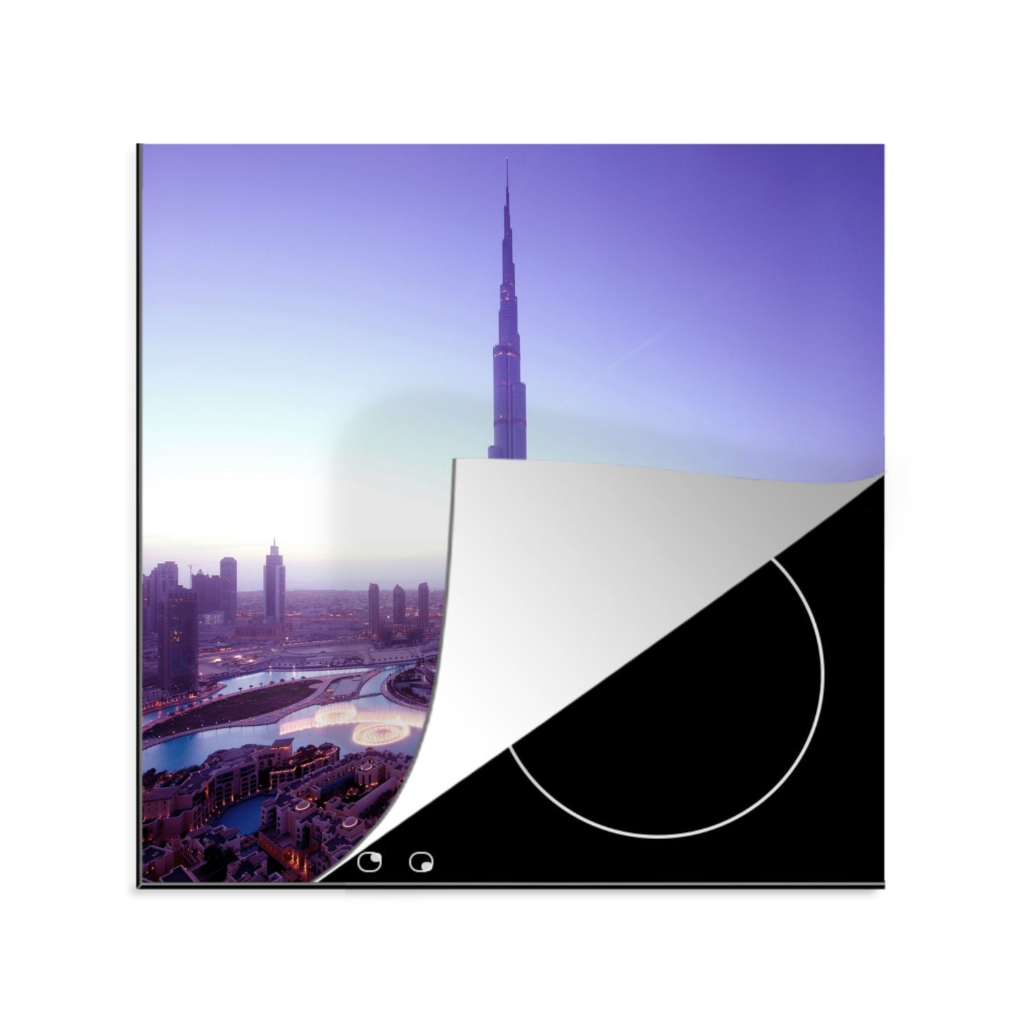 MuchoWow Herdblende-/Abdeckplatte Die helle Sonne scheint auf den Burj Khalifa in Dubai, Vinyl, (1 tlg), 78x78 cm, Ceranfeldabdeckung, Arbeitsplatte für küche