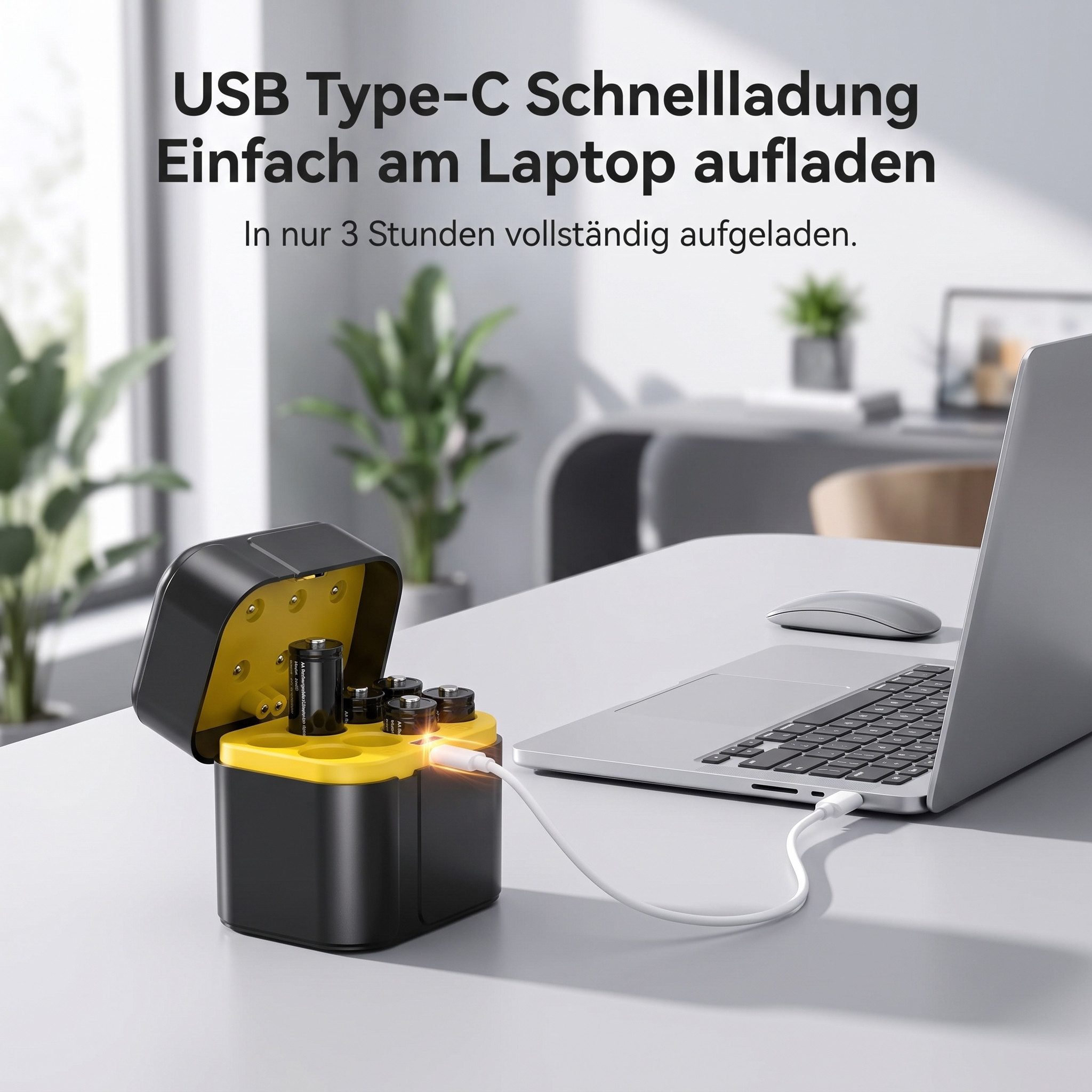 AIMAX AA Akku 8er Set 3700 mWh mit Ladegerät USB-C Batterie
