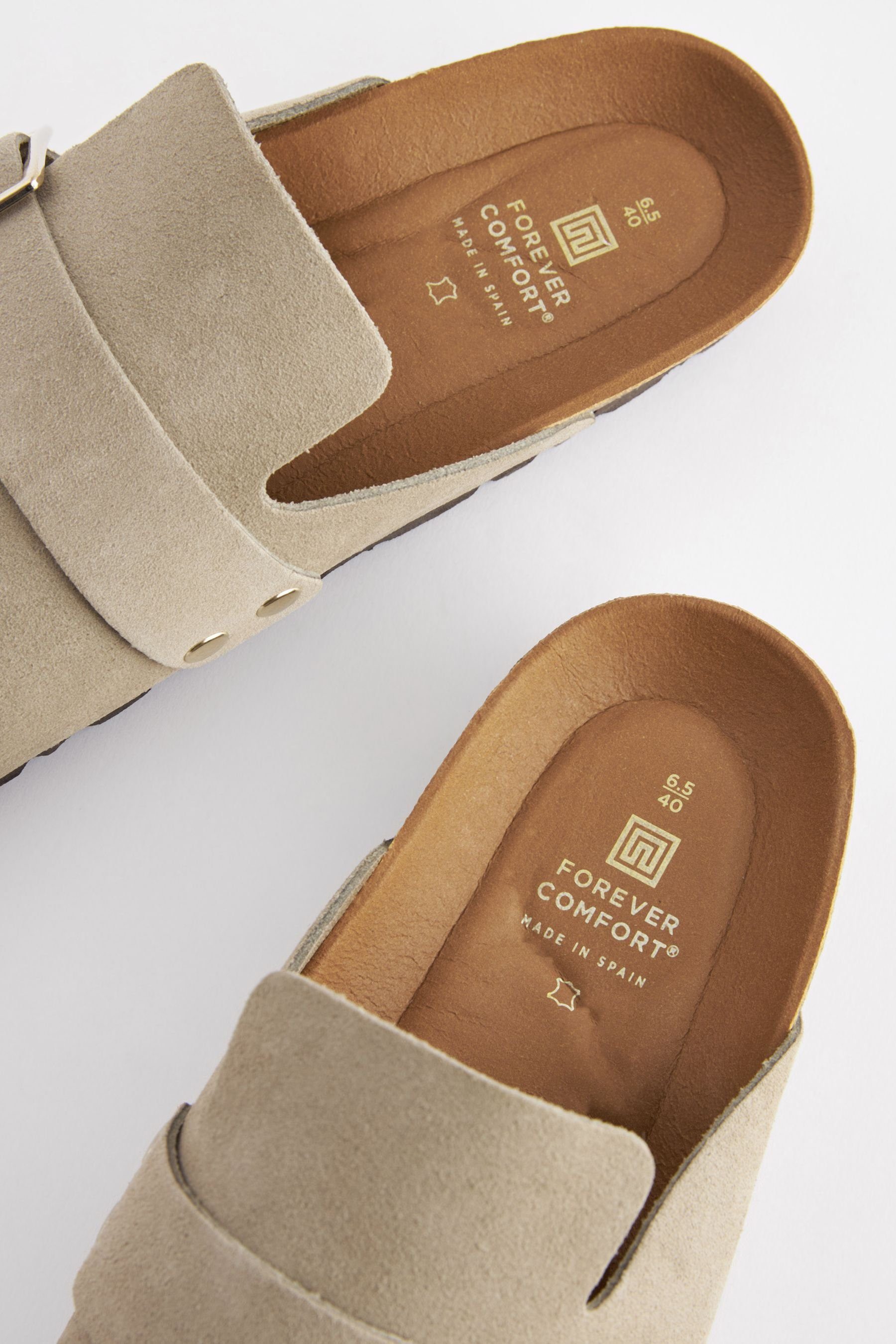 Next Forever Comfort® Clogs aus (1-tlg) Nerzfarben Fußbett Clog mit Brown Wildleder
