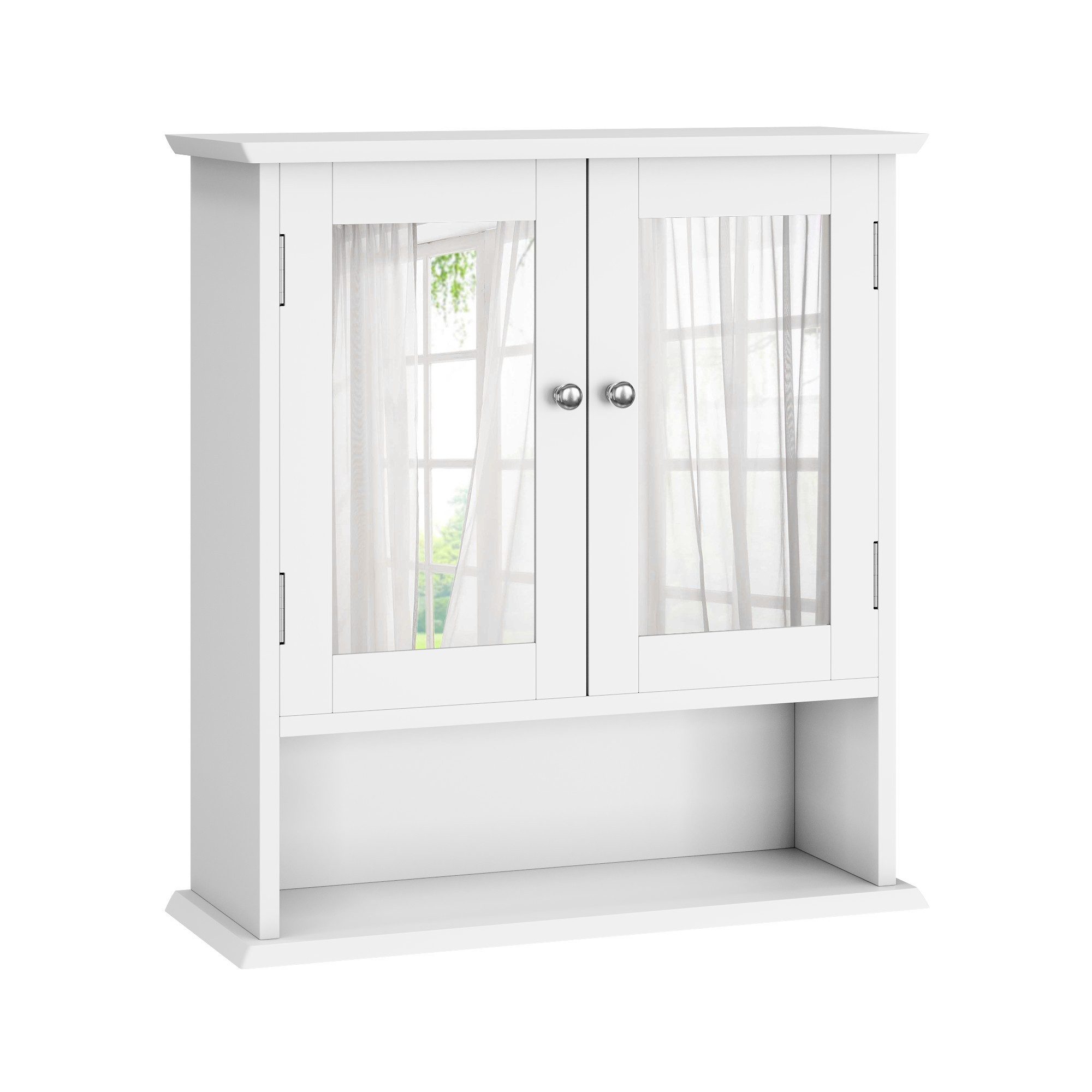 Odikalo Badezimmerspiegelschrank Hängeschrank Arzneischrank Stauraum Spiegel Verstellbar Regal Weiß 54.6L x 19.8Bx 60H (cm)